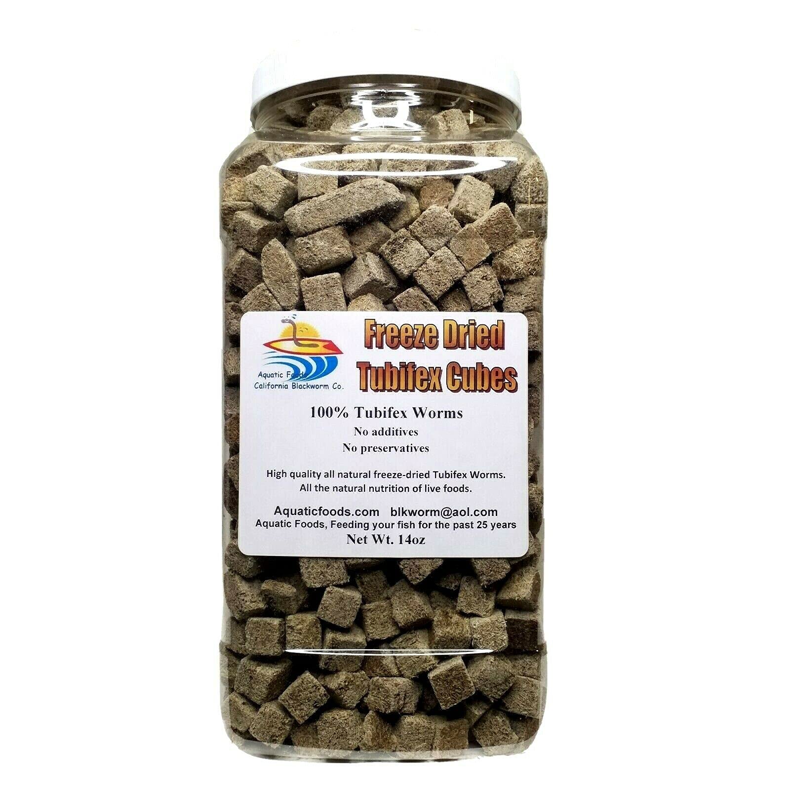 Premium Freeze Dried Tubifex Worm Cubes 14oz - 100% Natural Fish Food for Tropical Fish, Marine Fish & Aquatic Turtles - High Protein Treat for Betta, Goldfish, Discus & More - Ideal for Feeding, Training & Enhancing Fish Colors