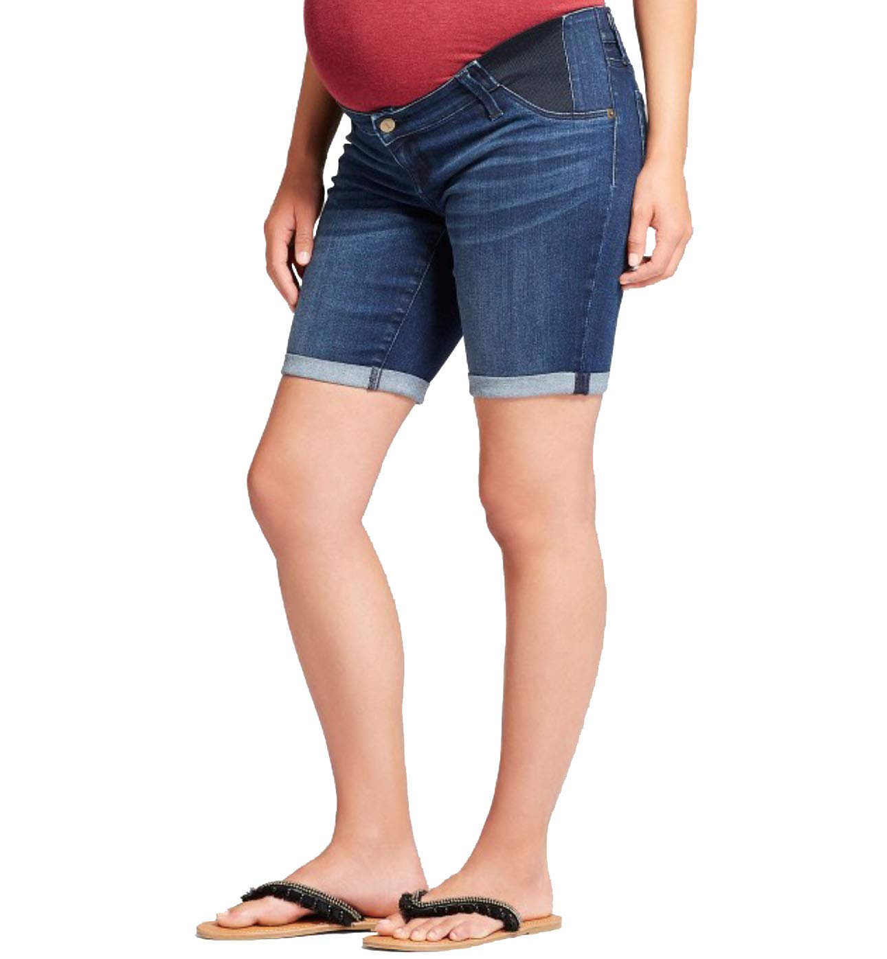 Ingrid & Isabel Maternity Bermuda Jean Shorts for Women - Dark Wash Mid-Rise Inset Panel Comfort Fit | Perfect for Pregnancy, Summer Outfits & Casual Wear
