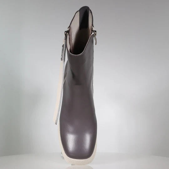 Minx Cameo Slate Grey Ankle Boots for Women - Stylish & Comfortable Low Heel Booties for Fall & Winter | Perfect for Office, Casual Outfits & Date Nights