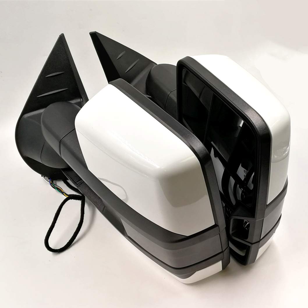 Upgraded Power Heated Towing Mirrors for Chevy GMC Silverado Sierra Tahoe Yukon Suburban 1999-2002 - Painted Olympic White 8624 with LED Signal & Backup Lights, Telescoping Trailer Mirrors (Smoke-White) - Perfect for Heavy-Duty Towing, Off-Road Adventures and Enhanced Nighttime Visibility