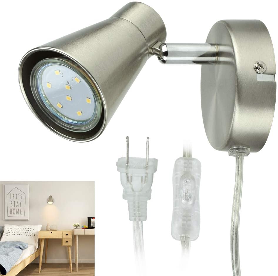 Depuley Plug-in Track Lights - Small Directional Wall Spotlight & Flush Mount Ceiling Light Fixture - Warm White LED Lighting for Hallway, Staircase & Home Decor