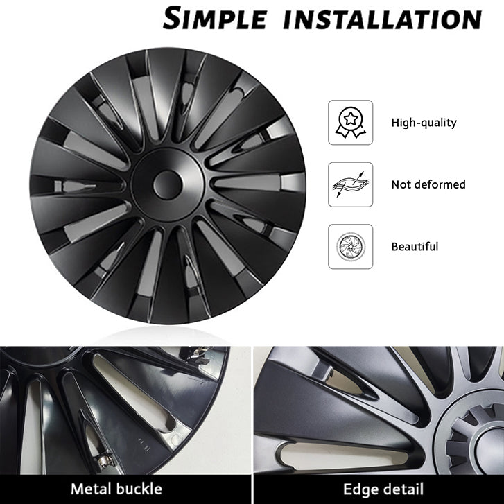 Tesla Model Y 19 Inch Gemini Wheel Covers (4-Piece Set) - Sleek Matte Black Induction Style Hub Caps - Perfect for Protection & Aesthetic Upgrade on Model Y 2017-2023