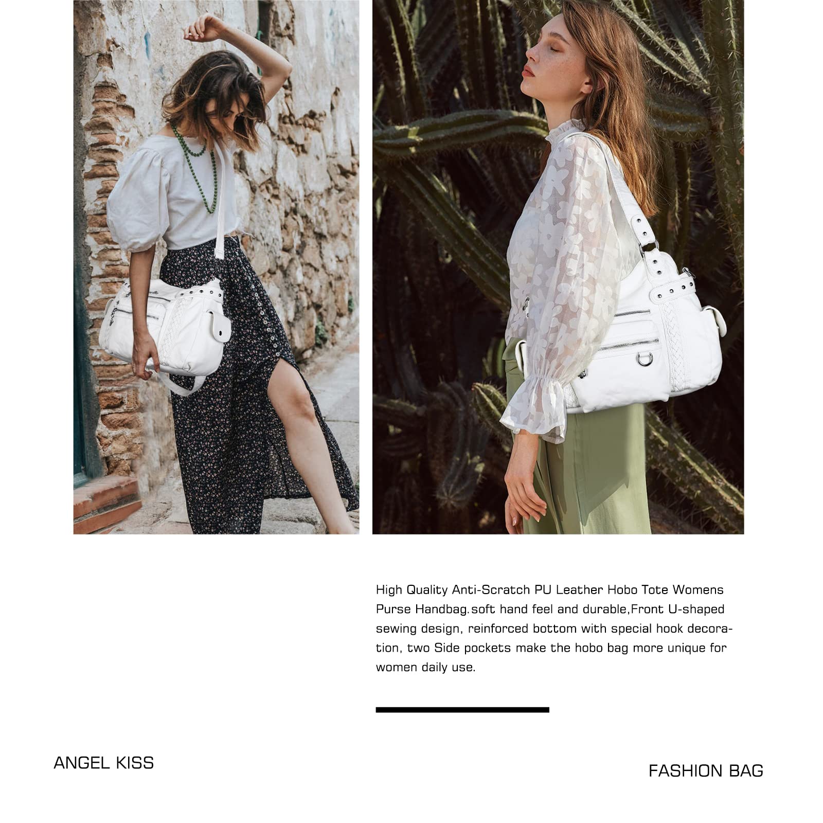 Angel Kiss Hobo Handbags for Women - Soft PU Leather Shoulder Bag, Ladies Purse - Perfect for Work, Travel & Everyday Use