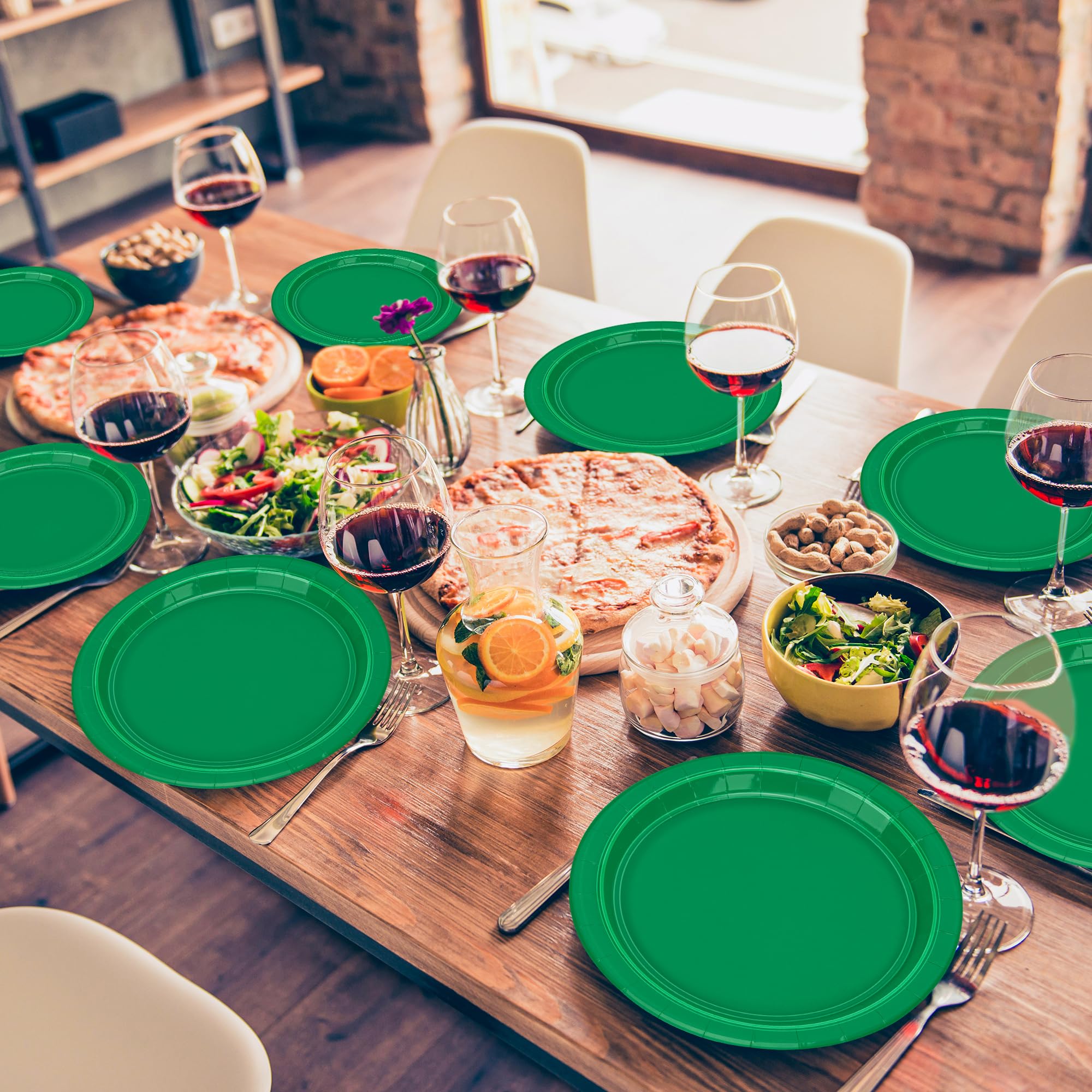 50-Pack 9 Inch Heavy Duty Disposable Paper Plates - Eco-Friendly Round Dinner Plates for Parties, Picnics, Birthdays & St. Patrick's Day - Durable Green Paper Plates for Daily Use, BBQ, Camping & Family Gatherings