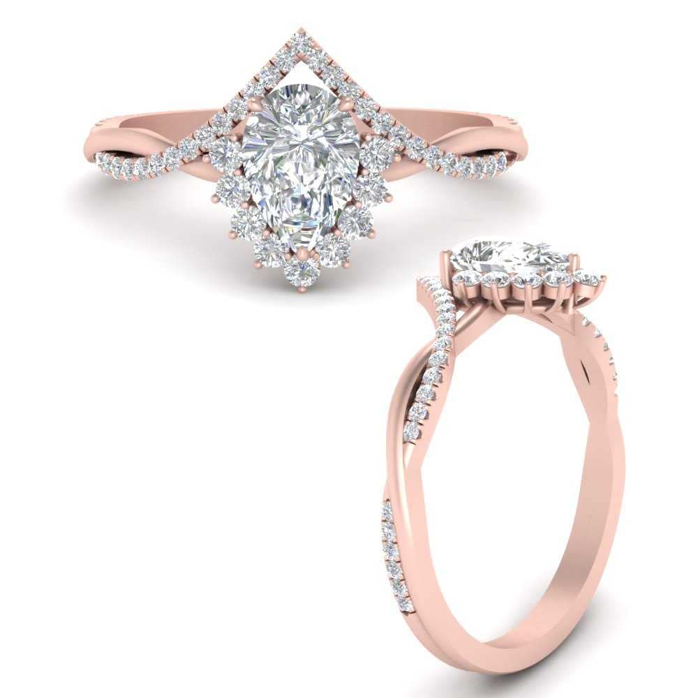 Rose Gold Plated Pear Cut CZ Halo Ring with Gemstone - Elegant Wedding & Engagement Jewelry for Women, US Size 4-12 - Perfect Gift for Wife, Anniversary & Valentine's Day