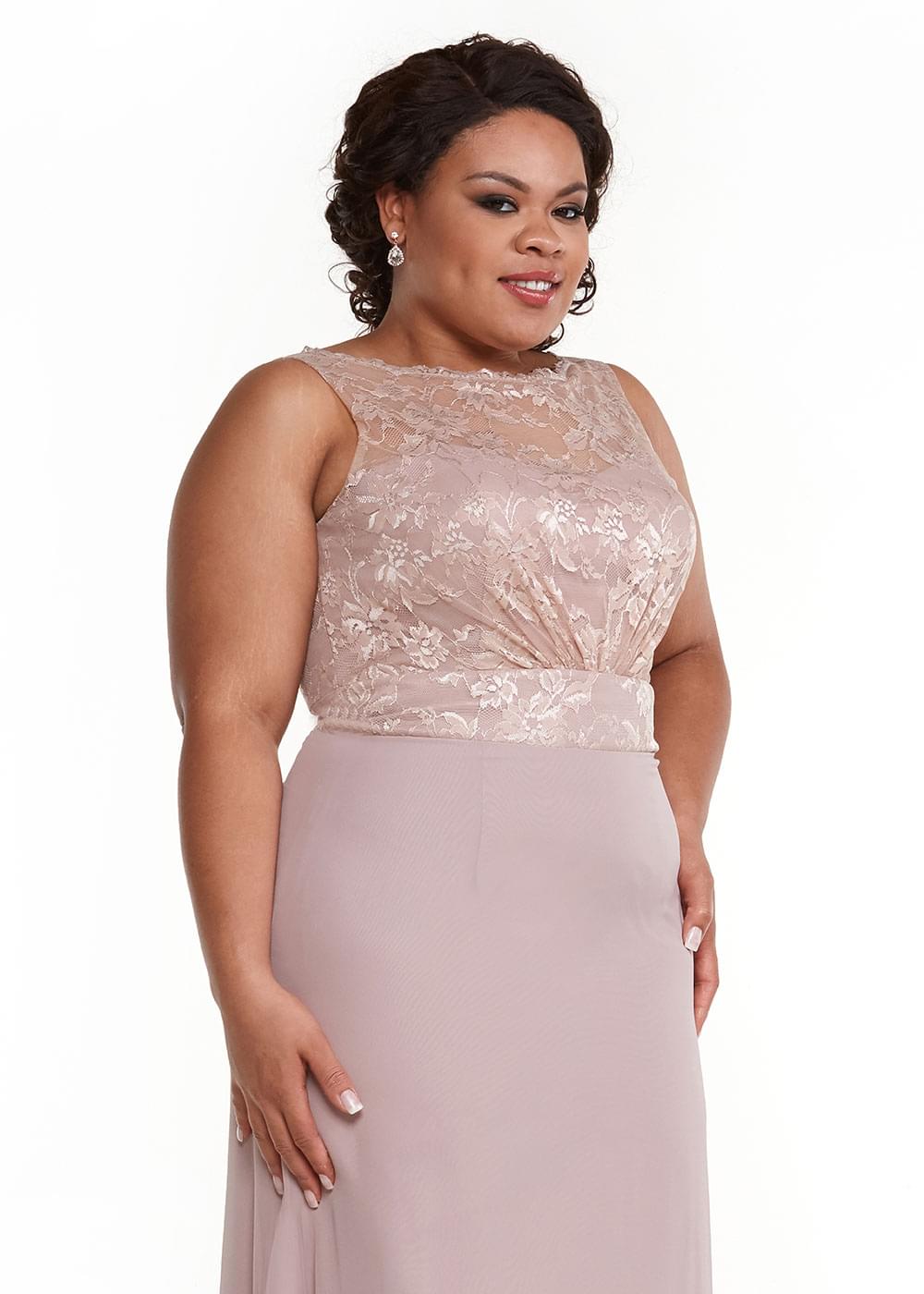 Elegant 80029 Sheath Bridesmaid Dress with Lace Illusion Neckline - Perfect for Weddings, Formal Events & Special Occasions