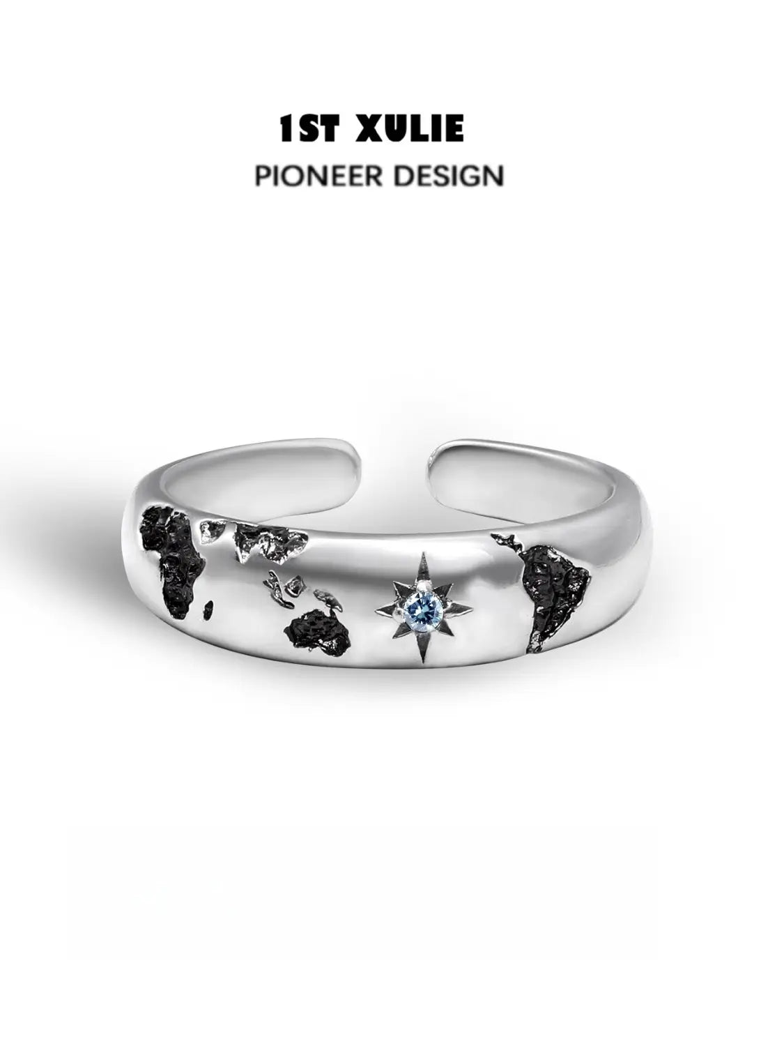 Mini World 925 Sterling Silver World Map Adjustable Open Ring for Women - Trendy Geographic Jewelry Gift for Travel Lovers, Perfect for Everyday Wear & Special Occasions