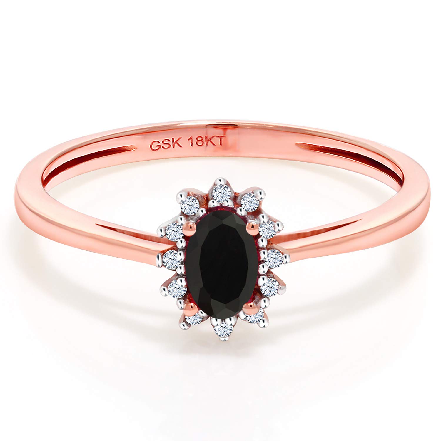 0.31 Ct Oval Black Onyx & White Diamond 18K Rose Gold Ring for Women - Elegant Gemstone Jewelry for Engagement, Wedding & Anniversary Gifts