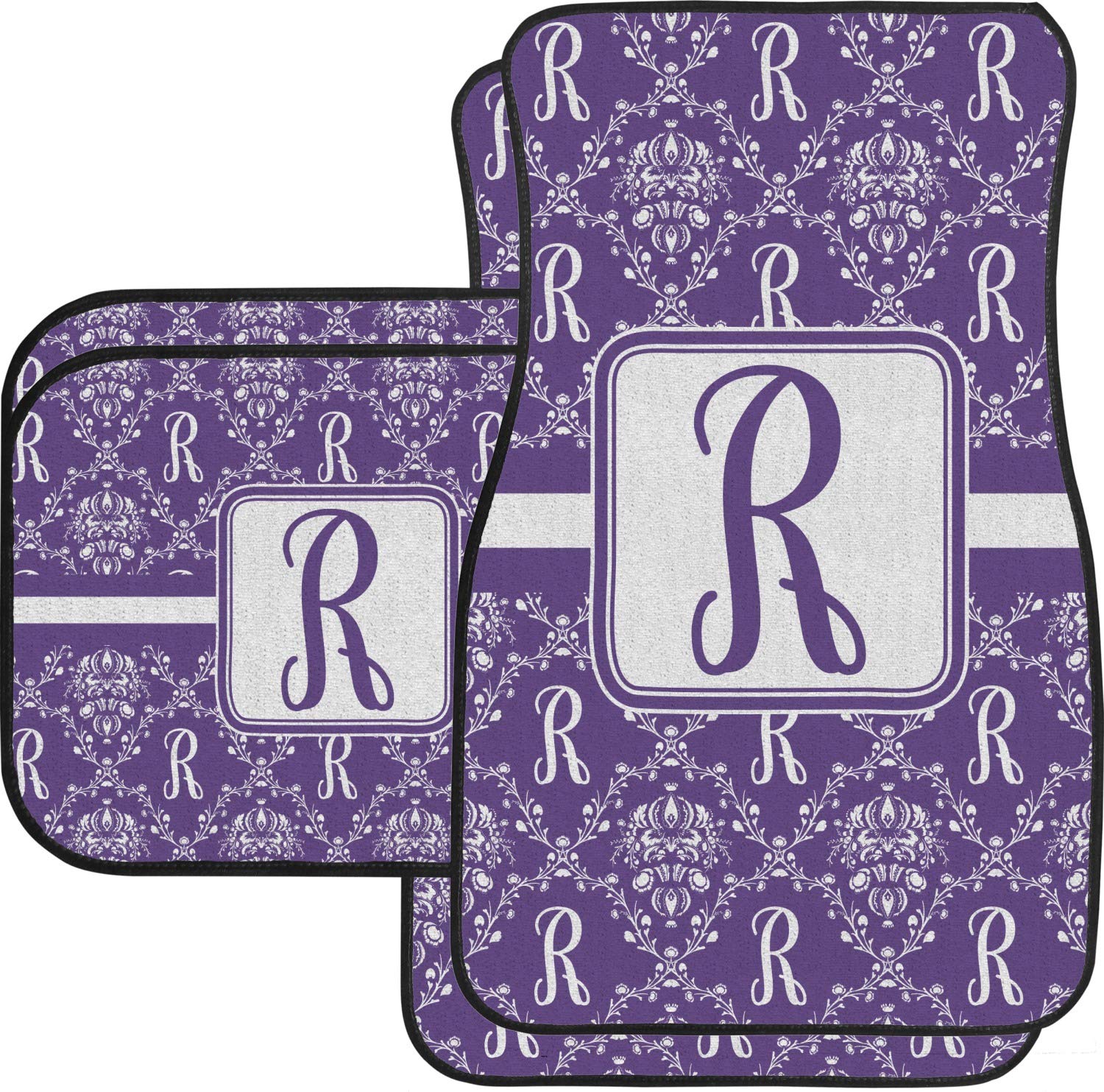 Custom Monogrammed Damask Car Floor Mats Set - 2 Front & 2 Rear Mats for Luxury Vehicles | Perfect for Gifts, Weddings & Premium Car Interiors