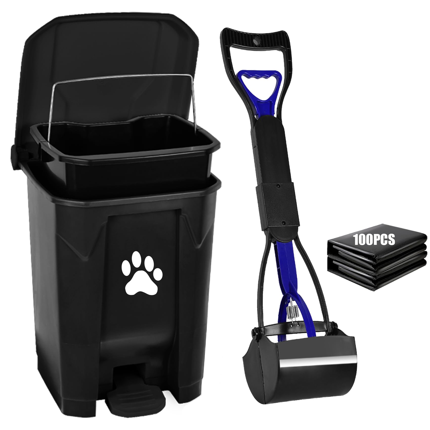Outdoor Dog Waste Trash Can with Lid - Large Pet Poop Container with Removable Inner Bin & Garbage Bags for Yard, Garden, Kitchen - Black | Perfect for Dog Owners, Parks & Backyard Cleanup