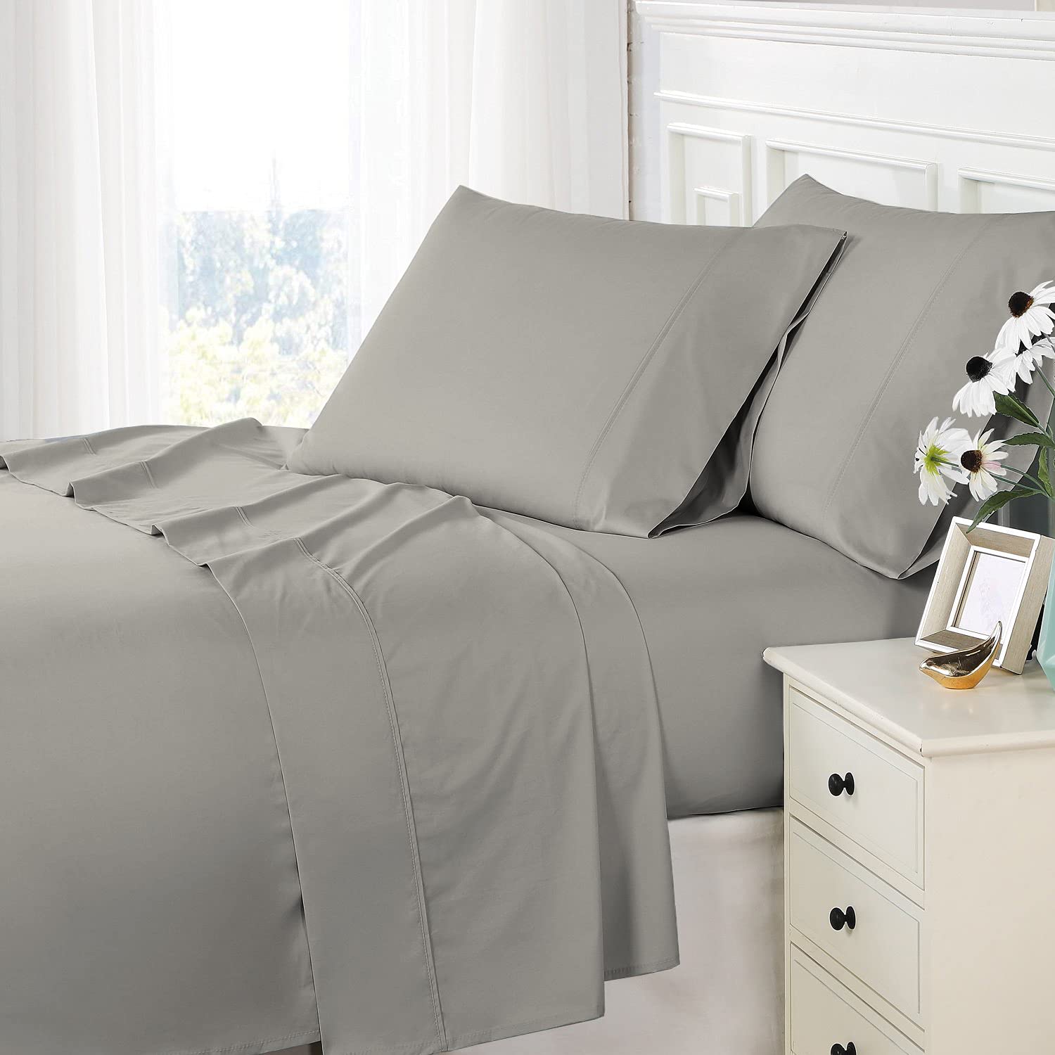 Pizuna 800 Thread Count 100% Long Staple Cotton Sateen Queen Sheet Set - Soft Luxury Bed Sheets for Deep Pocket Mattresses (15