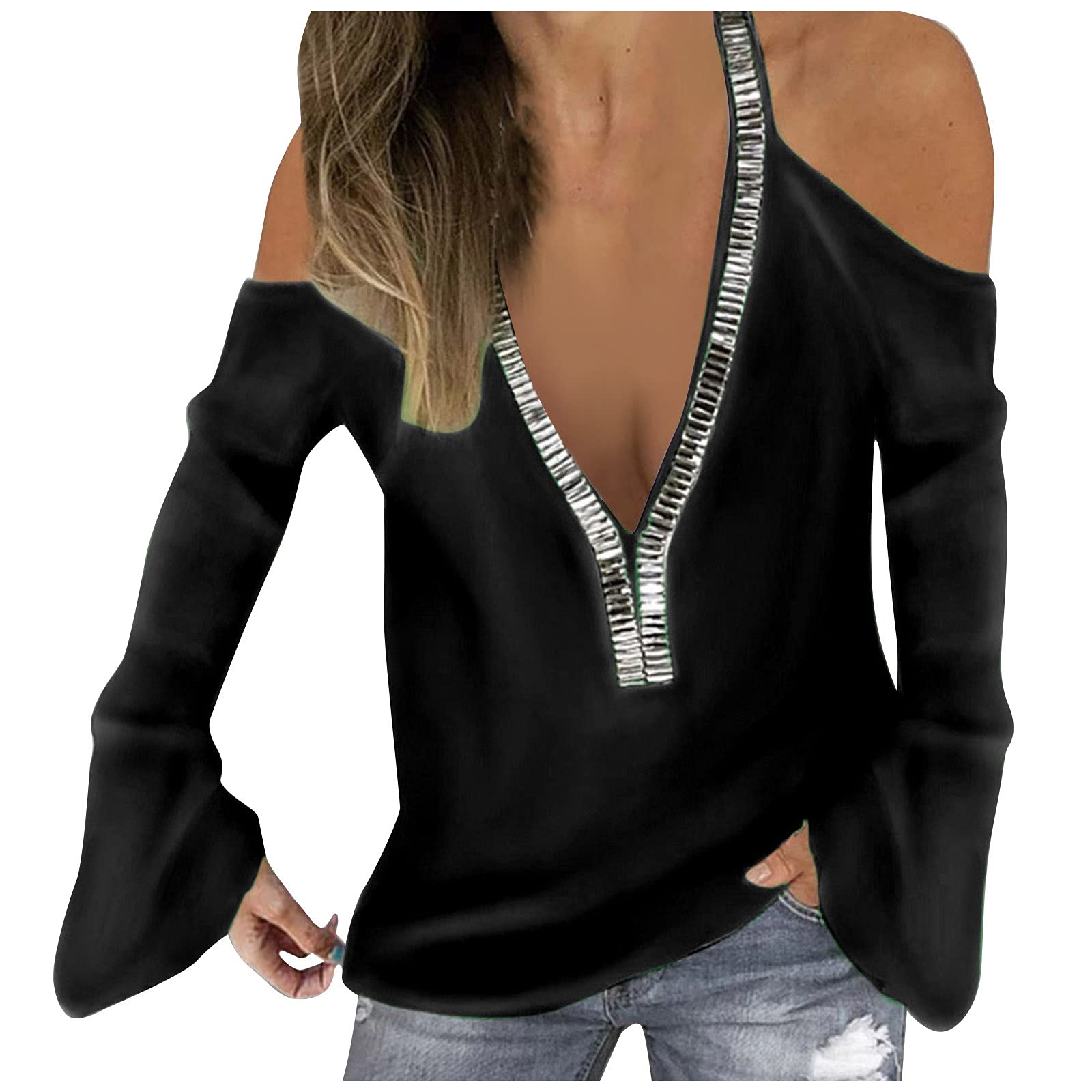 Plus Size Off Shoulder Summer Blouses for Women - Sexy Casual Low Cut Long Sleeve Loose Tunic Tops | Perfect for Beach, Party & Date Night Outfits