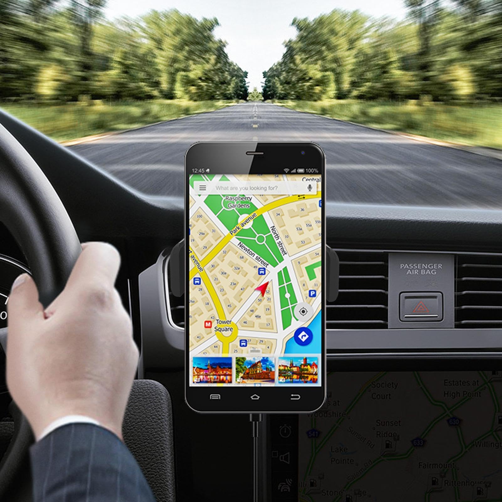 Car Phone Holder Mount - Universal Dashboard & Windshield Cell Phone Stand for iPhone, Samsung, Google Pixel - Perfect for Driving, GPS Navigation & Hands-Free Calls