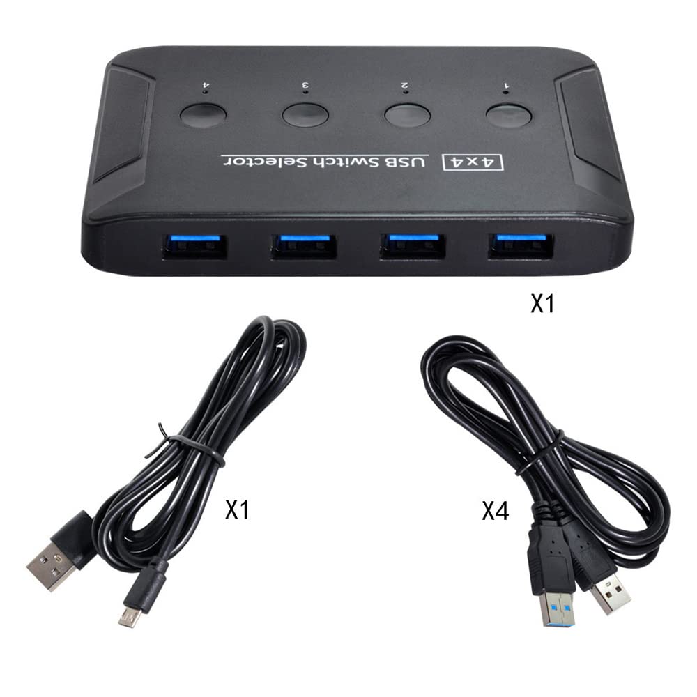 NFHK 4 Port USB 3.0 KVM Switch - Share Keyboard, Mouse, Scanner & Printer Between 4 Computers | Perfect for Home Office, Gaming Setup & Multi-PC Workstations