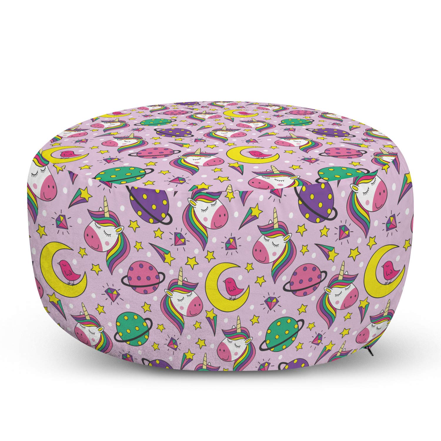 Ambesonne Unicorn Themed Ottoman Pouf - Soft Foot Rest with Removable Cover, Pink & Lilac Kids Decor for Living Room, Bedroom, Nursery | Perfect for Reading Nooks, Play Areas & Cozy Spaces
