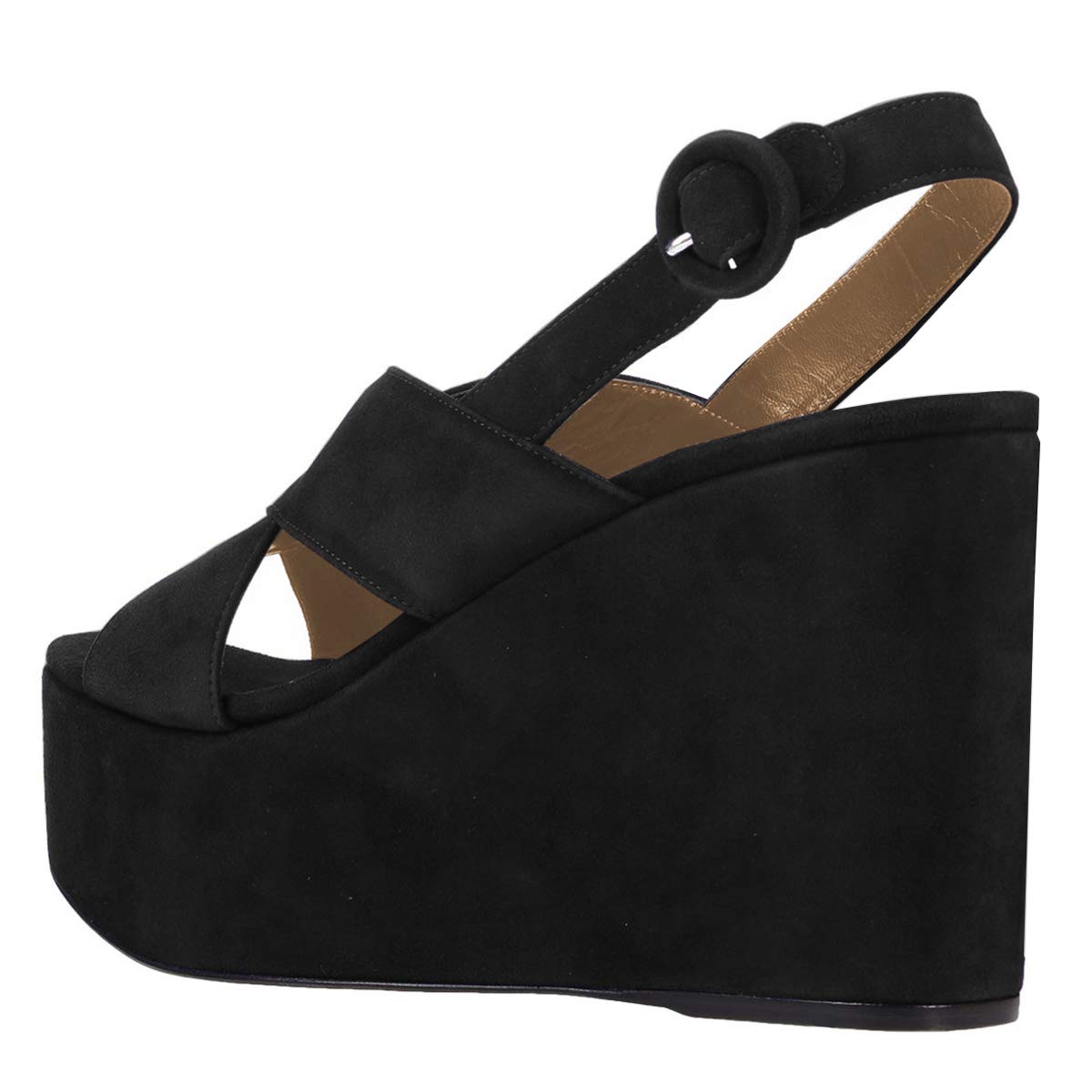 YDN Women's Wedge High Heel Sandals - Peep Toe Strappy Platform Pumps with Buckle for Party, Office & Dress Occasions | Comfortable Slingback Shoes for Work, Wedding & Evening Events