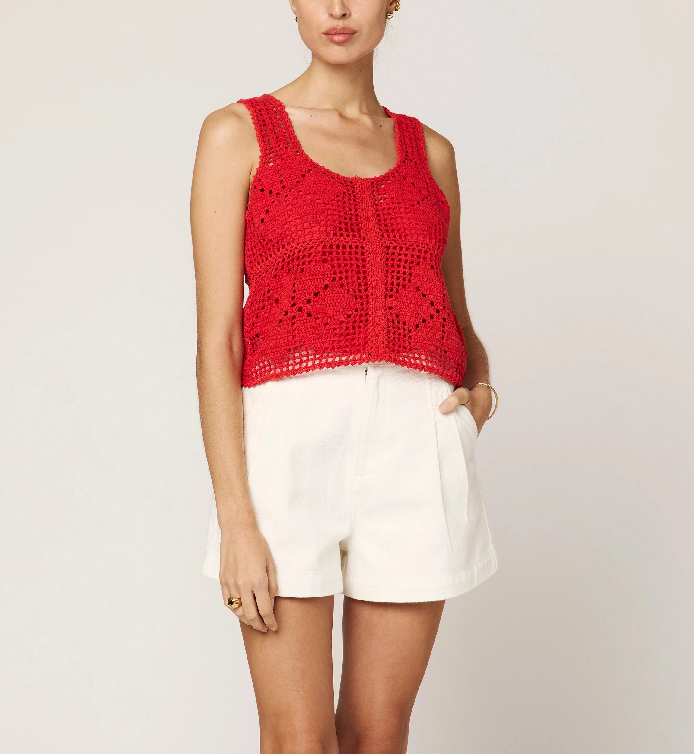 Miyuki Crochet Top Women's Summer Boho Lace Blouse - Poppy Red | Beach Cover Up, Music Festival Outfit, Vacation Wear