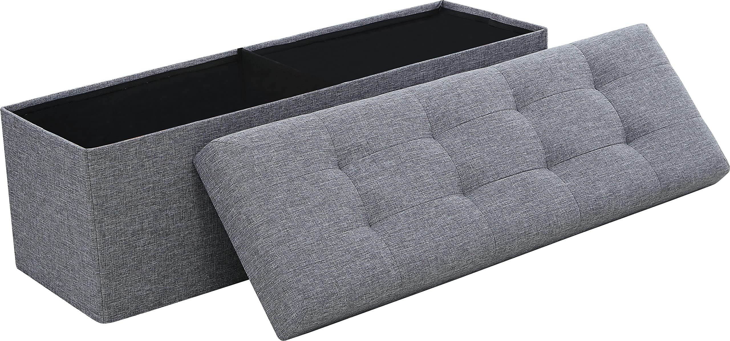 Ornavo Home 45 Inch Folding Storage Ottoman Bench with Removable Top - Large Foot Rest Stool, Storage Chest for Living Room, Bedroom & Entryway (Gray)