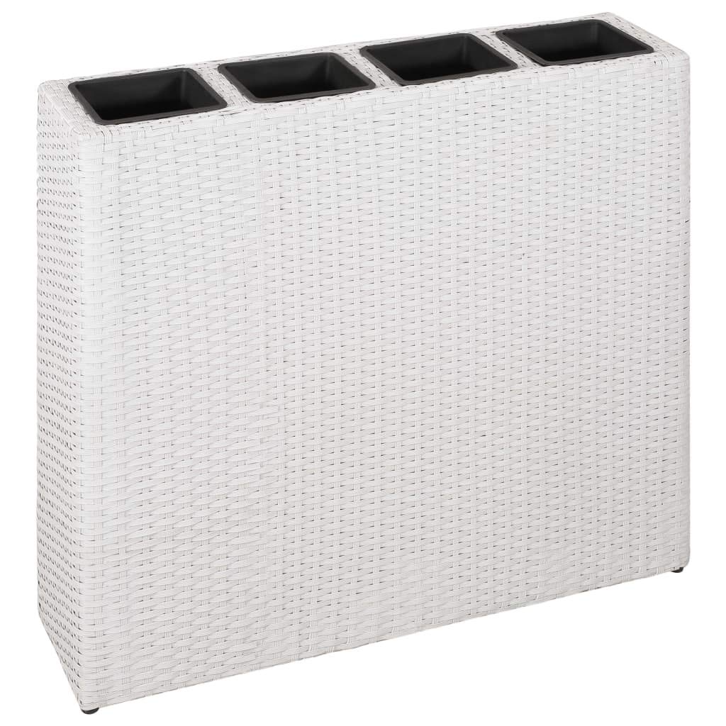 Elevated Garden Raised Bed Planter with 4 Pots - Freestanding White Poly Rattan Design for Patio, Balcony, Indoor & Outdoor Use - Perfect for Growing Herbs, Vegetables and Flowers