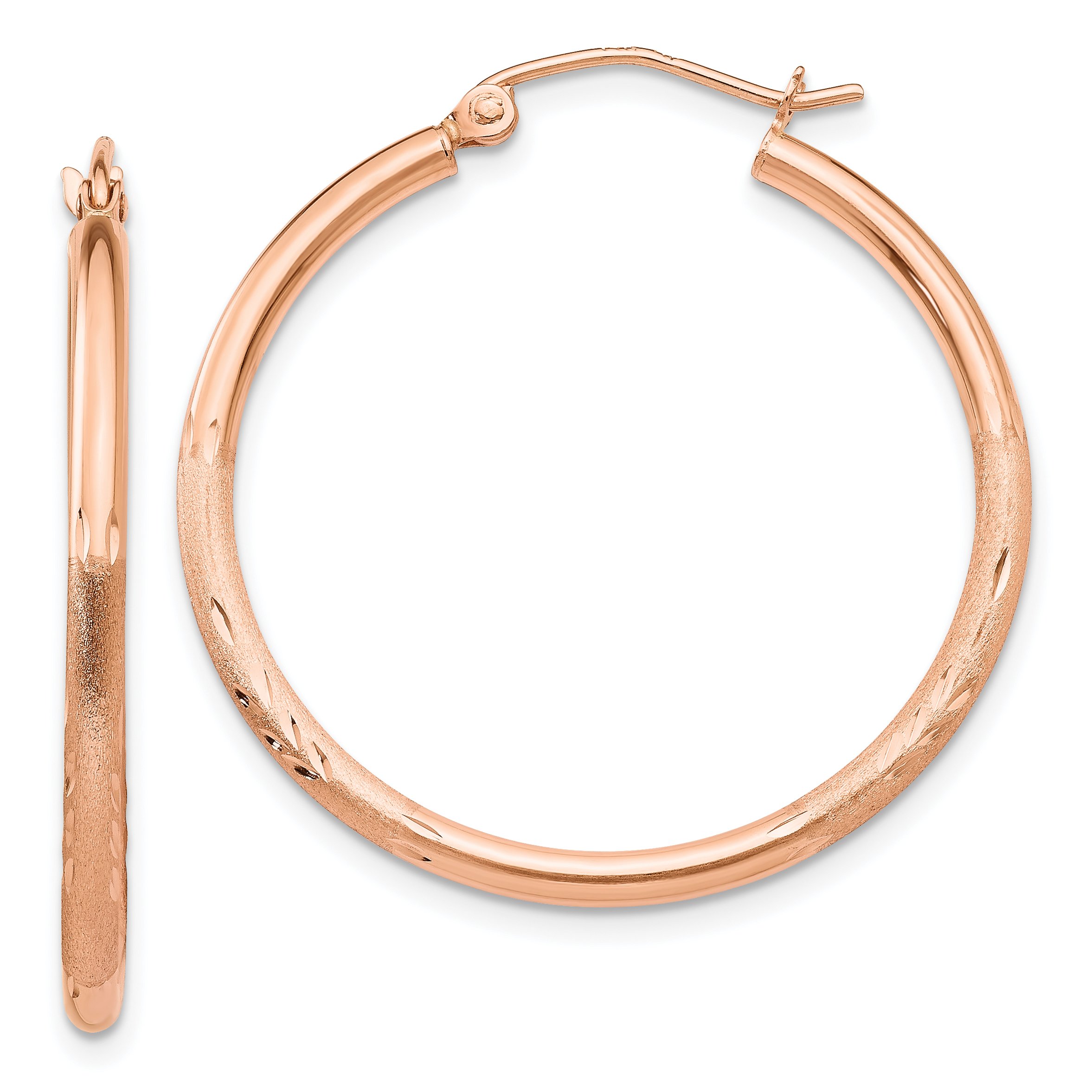 2mm Diamond-Cut Brushed Satin Hoop Earrings in 14K Rose Gold - Elegant Everyday Jewelry for Women, Perfect for Work, Date Night & Special Occasions