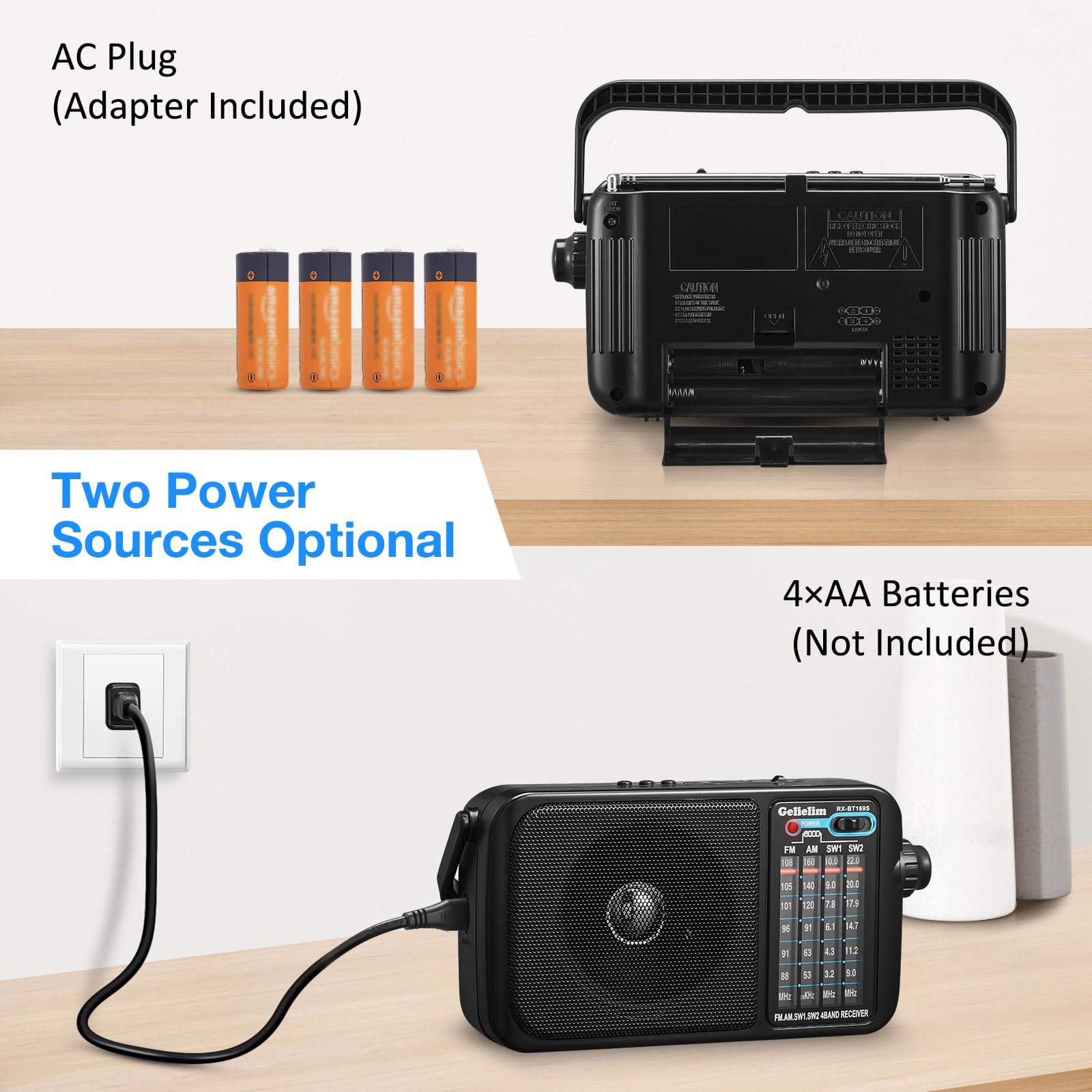 Portable AM/FM Bluetooth Radio with Loud Speaker - Wall Plug or Battery Powered for Home & Outdoor Use - Best Reception, Earphone Jack, Large Dial - Perfect Gift for Seniors (Kitchen, Camping, Emergency)