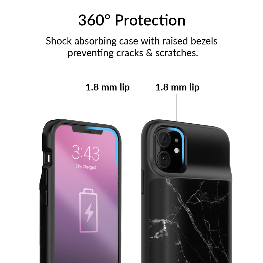 Black Marble iPhone Charging Case - Slim Protective Battery Case for iPhone 12/13/14 Pro Max - 5000mAh Portable Charger for Travel, Work & Daily Use