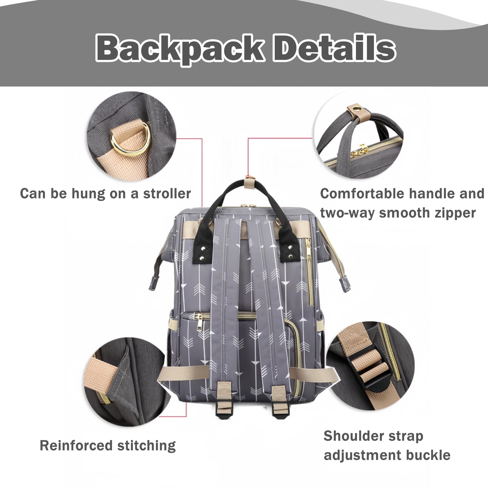 **Armbq Striped Diaper Backpack - Waterproof Multifunctional Baby Bag for Moms, Travel Essentials & Daily Use | Perfect for Daycare, Outings & Family Trips**