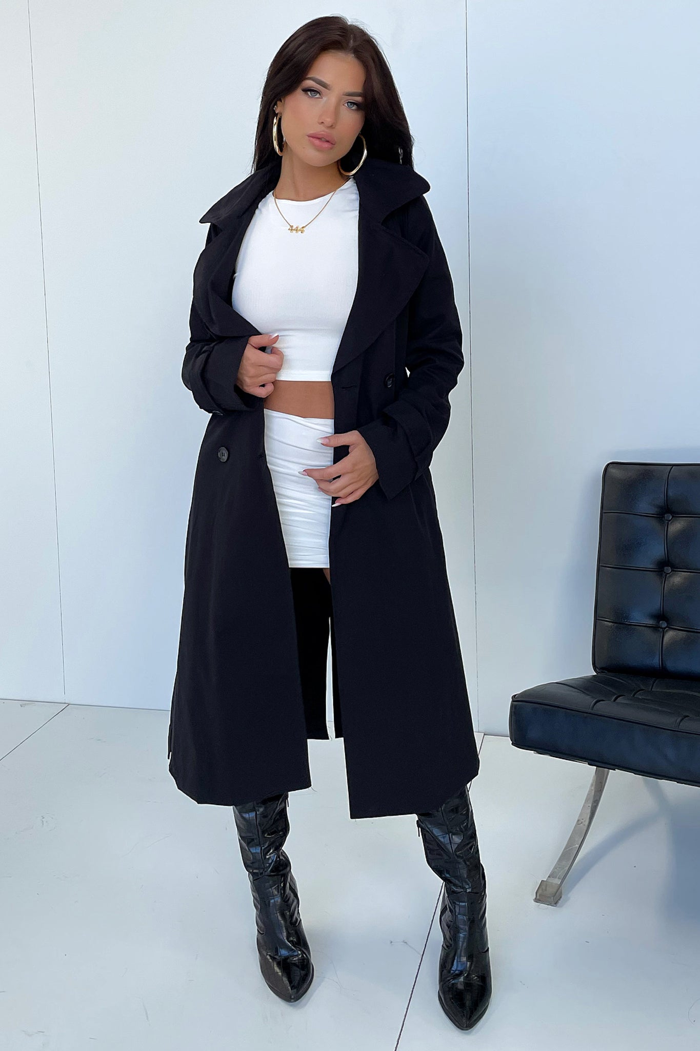 Astra Women's Black Trench Coat - Classic Waterproof Long Coat for Fall & Winter | Office, Travel & Everyday Wear