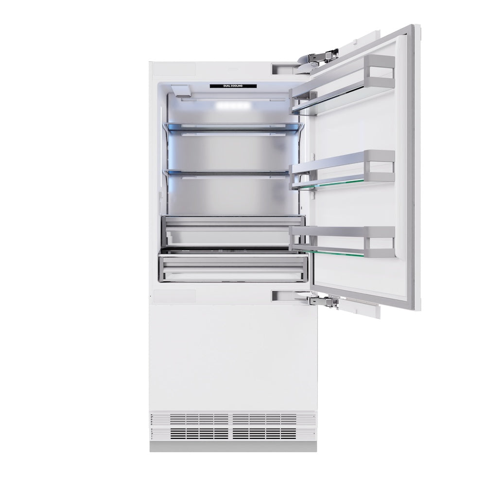 ZLINE Autograph Edition 36 Inch Panel Ready Built-In Bottom Freezer Refrigerator - 19.8 cu ft Capacity with Water Dispenser & Ice Maker - Champagne Bronze Accents (RBITZ 36 CB) - Perfect for Modern Kitchens & Luxury Homes
