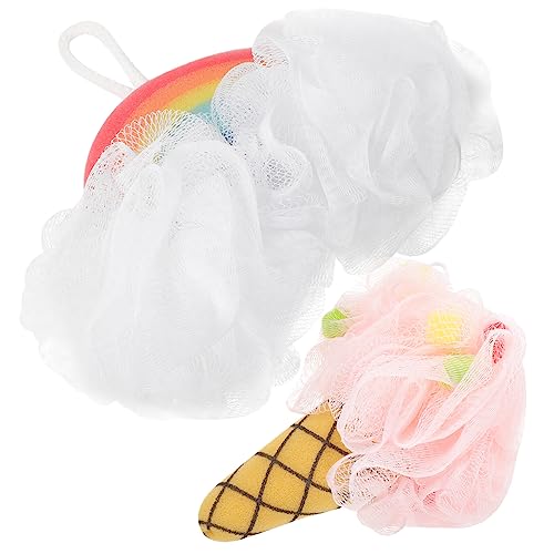 EXCLUZO 2-Pack Rainbow Bath Sponge Pouf - Soft Exfoliating Shower Loofah for Smooth Skin, Ice Cream Cone Design - Perfect for Spa, Bath & Body Scrub (Great Gift for Women & Teens)