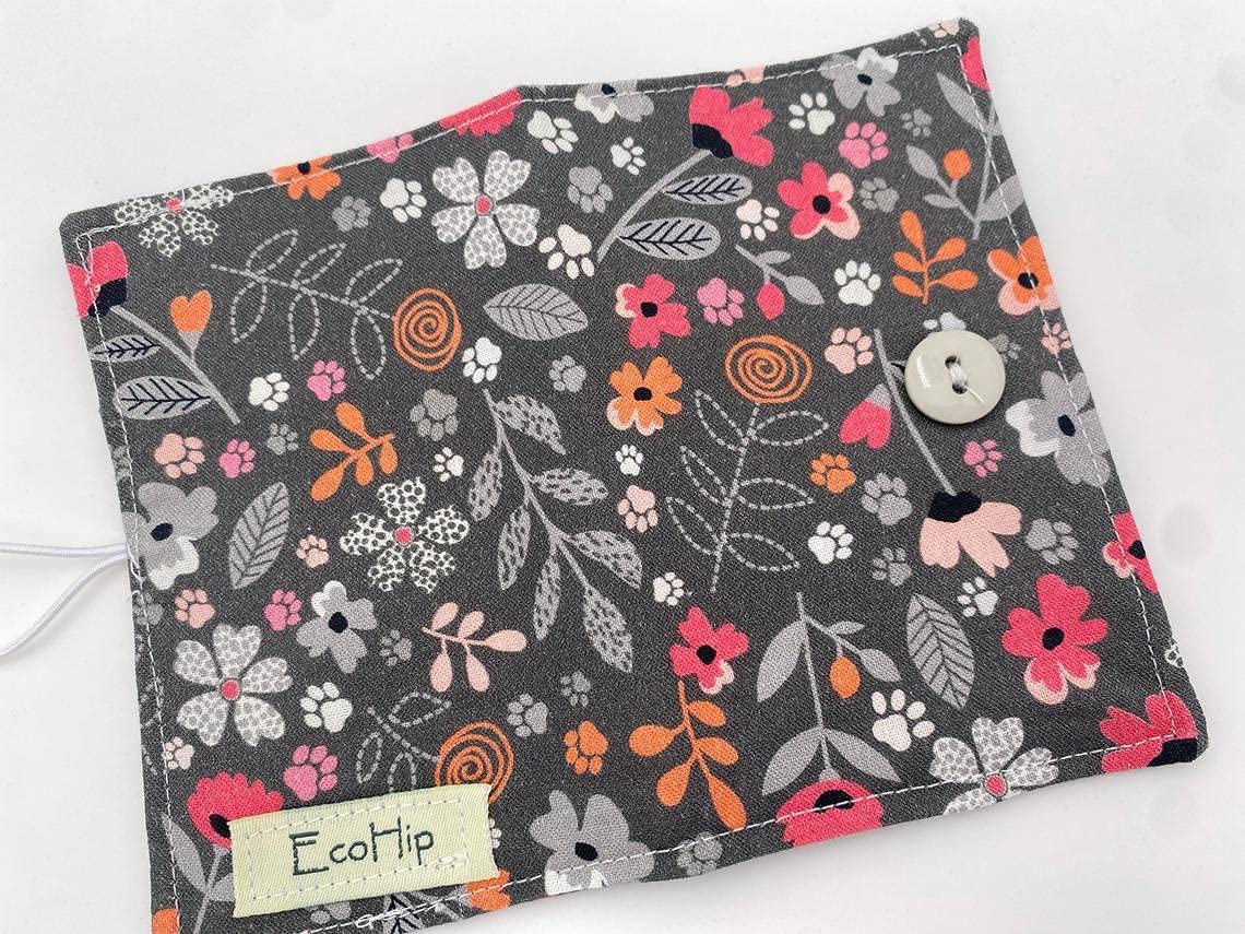 Floral Kitty Gray Tea Bag Organizer Wallet Case - Portable Storage for Tea Bags, Perfect for Travel, Office & Home Use