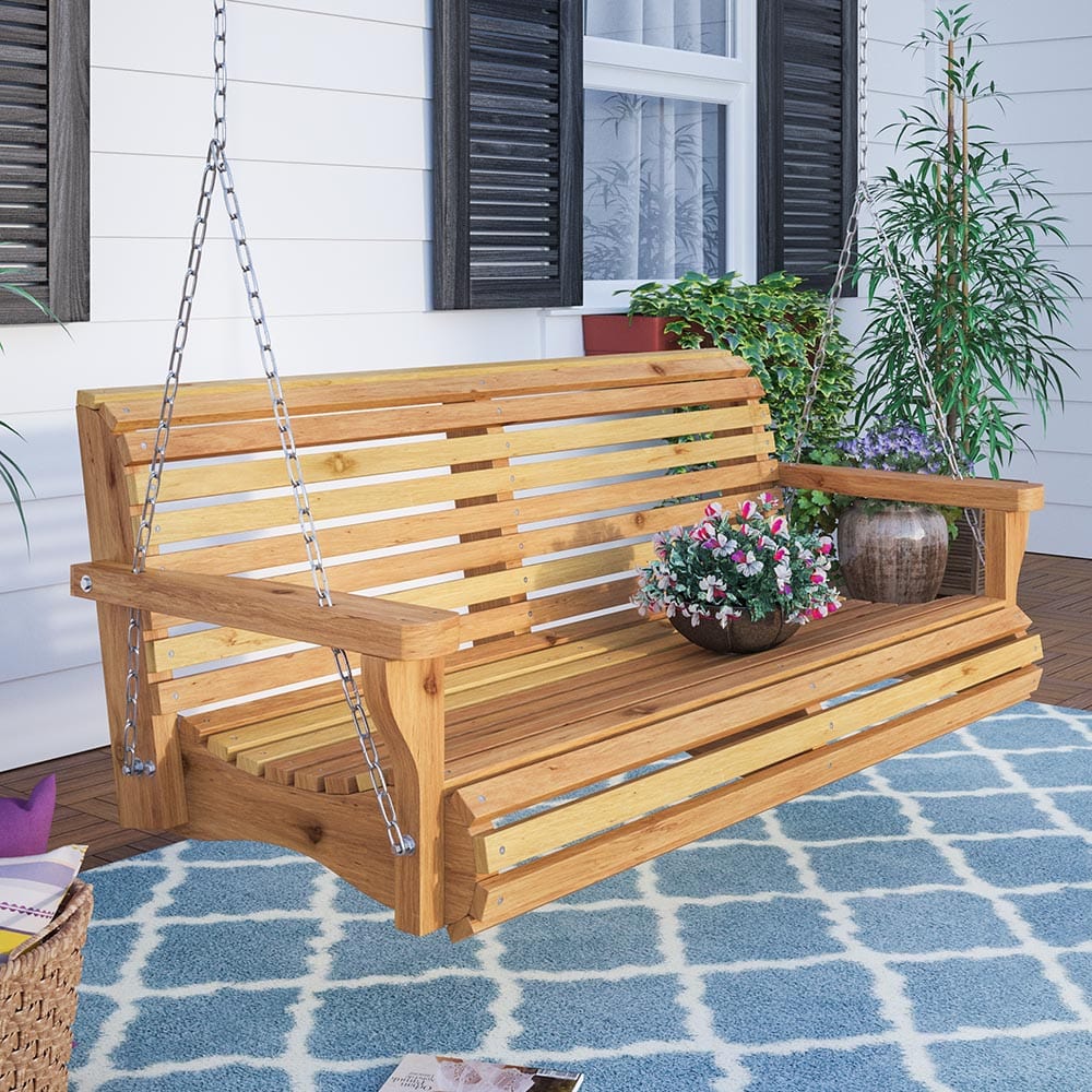 Texas Cedar Co. Contoured Classic Red Cedar Porch Swing - Outdoor Hanging Bench for Garden, Patio & Backyard Relaxation | Weather-Resistant & Comfortable Seating