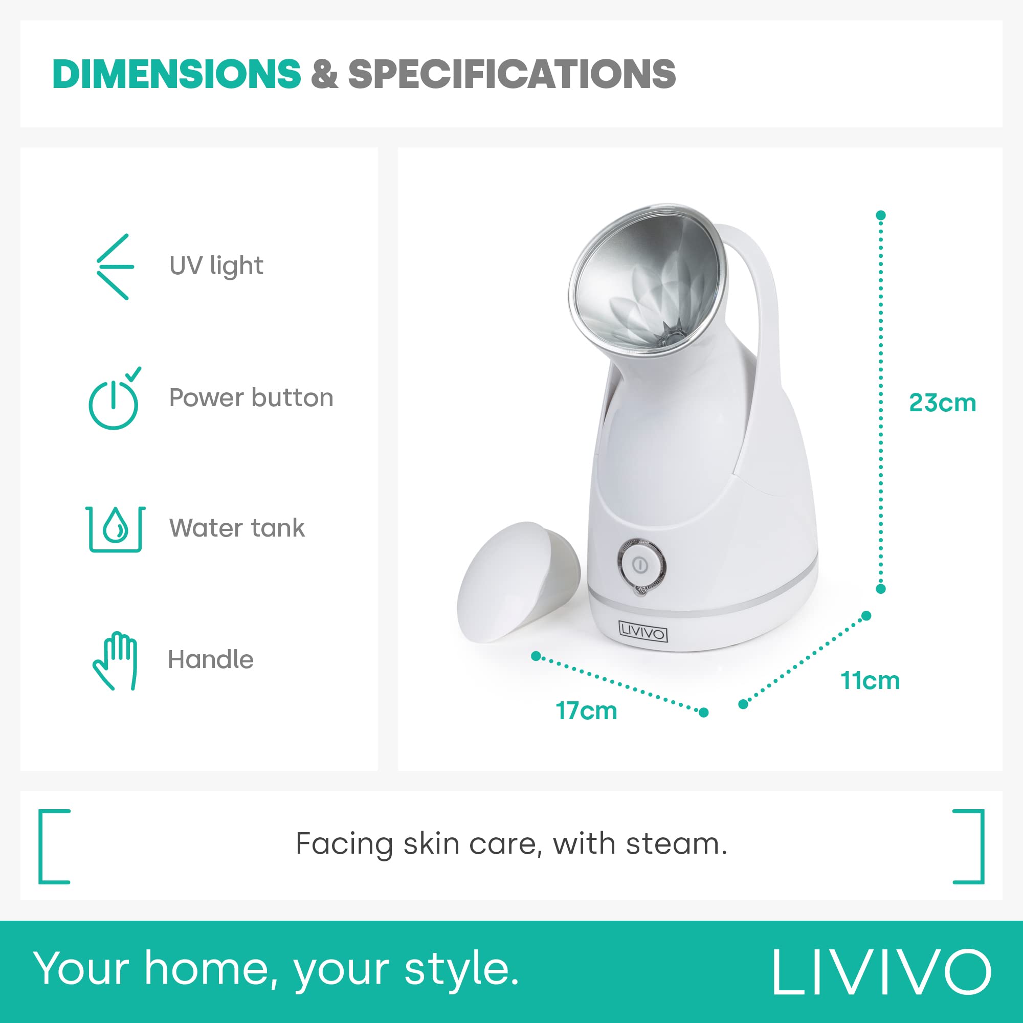 LIVIVO Facial Steamer with UV Light & Nano Spray Mist - Deep Cleansing for Acne, Blackheads & Pores | Home Spa & Skin Care Treatment for Glowing Complexion | Perfect for Daily Skincare Routine & Relaxation