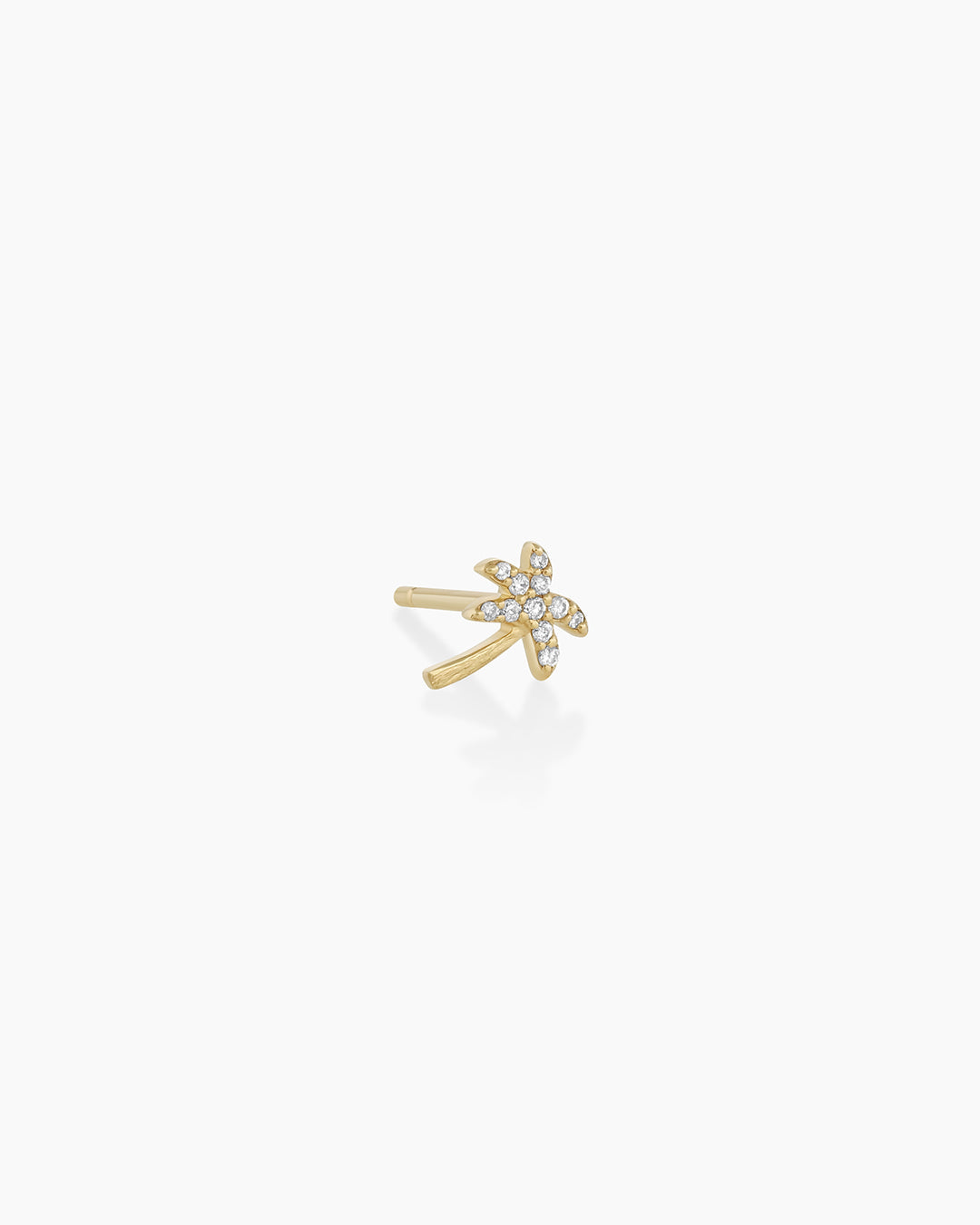 Diamond Palm Single Stud Earrings for Women - 14K Gold Plated Elegant Stud Earrings for Daily Wear & Special Occasions