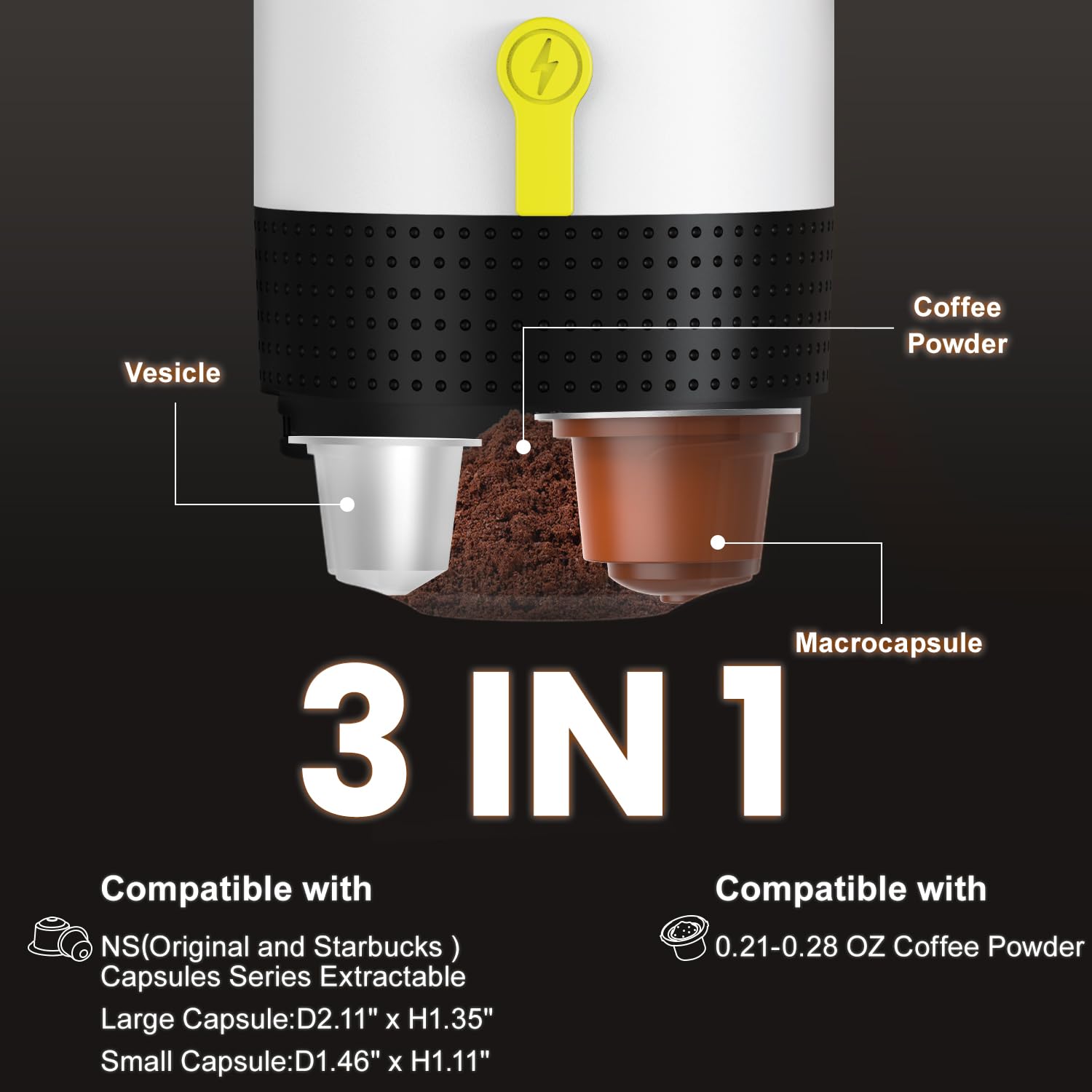 Portable Electric Espresso Maker - USB Rechargeable Travel Coffee Machine for Camping, Car & Office - 3-in-1 Coffee Maker Works with 8g Ground Coffee, Nespresso & Small Pods - Perfect for RV Trips, Hiking Adventures & Home Use