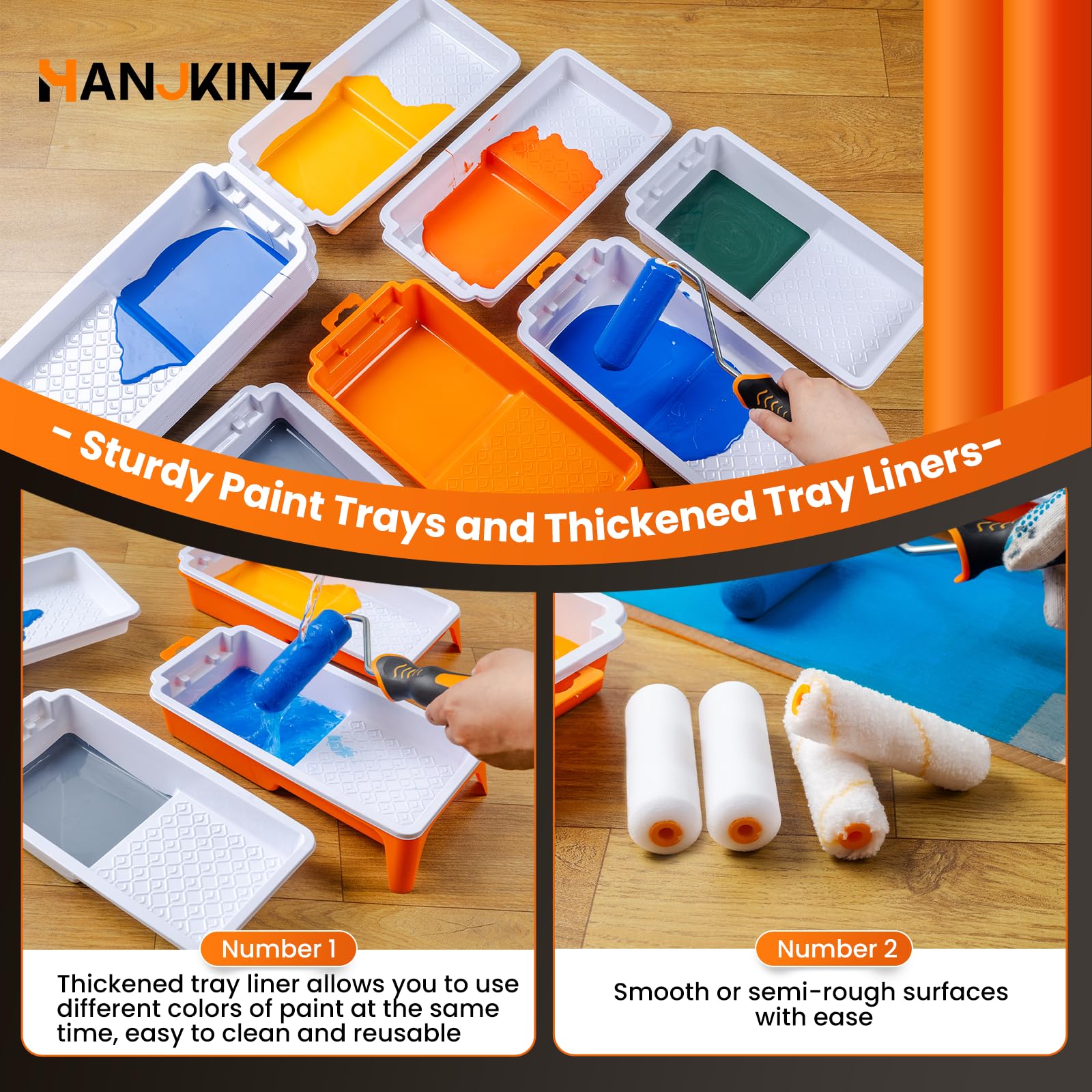 27 Pack Paint Tray Kit - 4 Inch Small Plastic Paint Tray with 20 Disposable Liners | Thickened Light Orange Paint Roller Tray Liners for Home Painting, DIY Projects & Professional Use