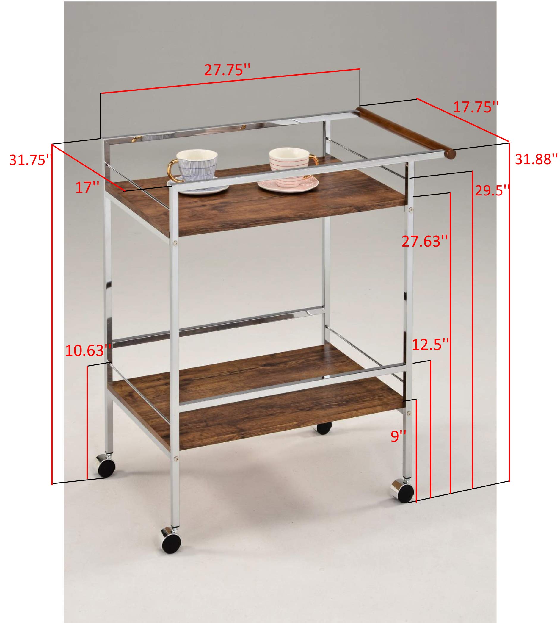 Kings Brand Furniture - Sutko Wood & Metal Rolling Bar Cart with Chrome Finish & Oak Top | Mobile Kitchen Island, Bar Serving Cart for Home, Restaurant & Outdoor Entertaining