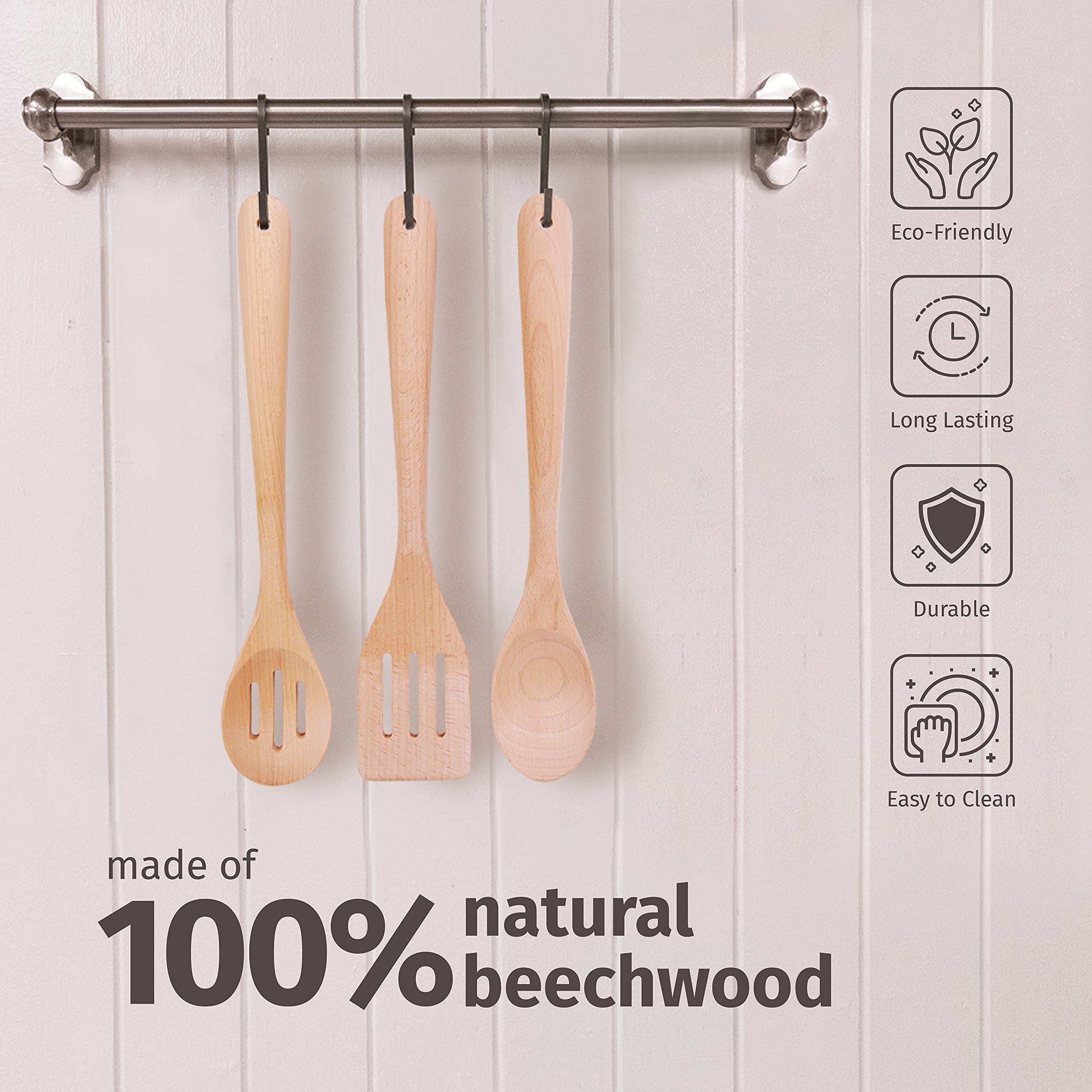 PrintSupremacy Beechwood Personalized Kitchen Utensils Set - Non-Stick Wooden Pan Cookware, Engraved Cooking Tools - Perfect Holiday Gift for Home Chefs, Ideal for Baking, Grilling & Everyday Cooking