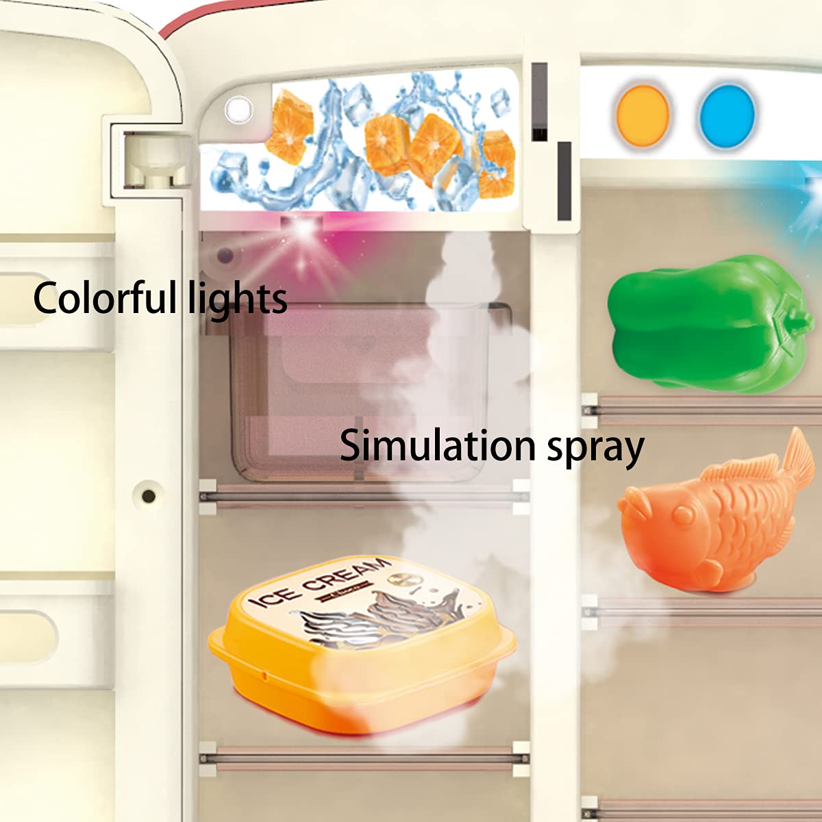 Kids Pretend Play Kitchen Toys - Refrigerator with Ice Dispenser, Play Kitchen Set with Accessories for Boys & Girls, Music & Light - Perfect for Role Play, Birthday Gifts & Preschool Learning Activities