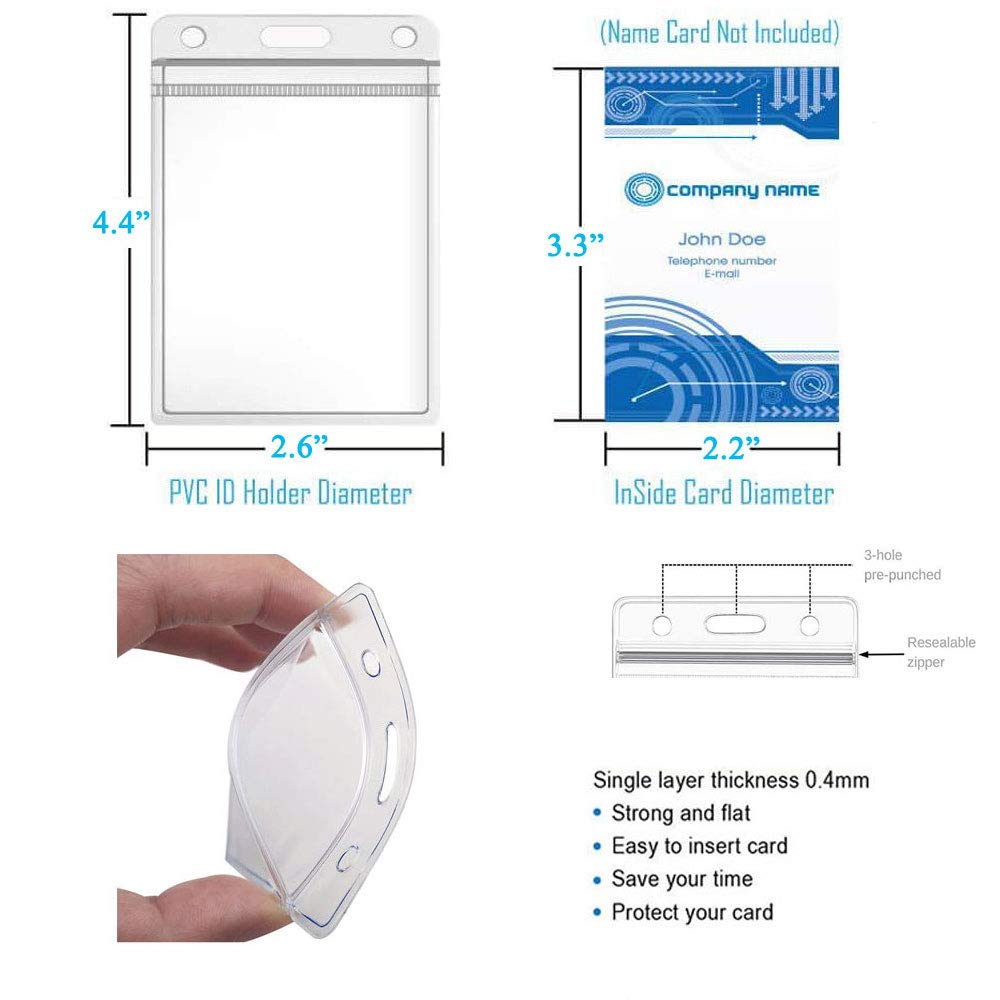 2 Packs Retractable ID Badge Holder with Lanyard - Vertical Clear PVC Card Holder, Waterproof Resealable Zipper (Purple/Gray) - Perfect for Office, School, Events & Security Access Control