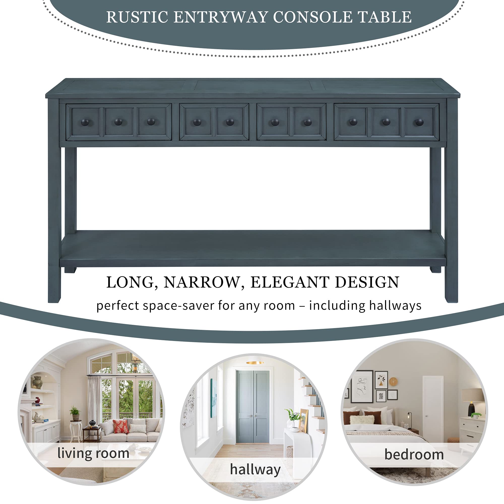 Merax Rustic Farmhouse Entryway Table with Storage Drawers & Bottom Shelf - Navy Blue Console Sofa Table for Living Room, Hallway & Home Decor | Perfect for Entryway Organization & Stylish Home Furnishing