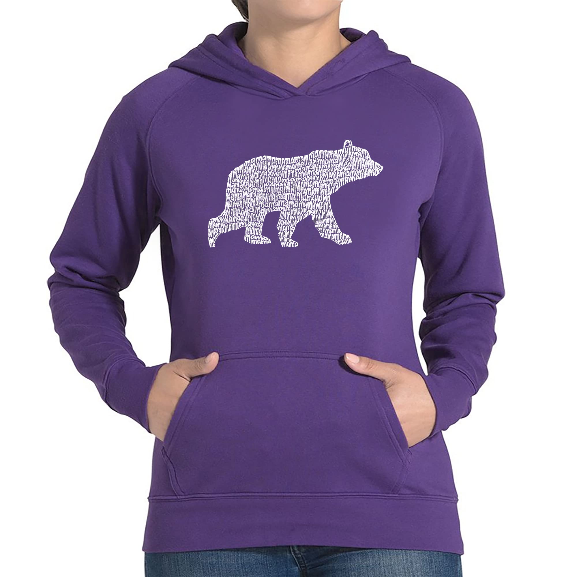 LA POP ART Women's Word Art Hooded Sweatshirt - Mama Bear Graphic Pullover | Soft Fleece Hoodie for Moms | Perfect for Mother's Day Gifts & Casual Wear