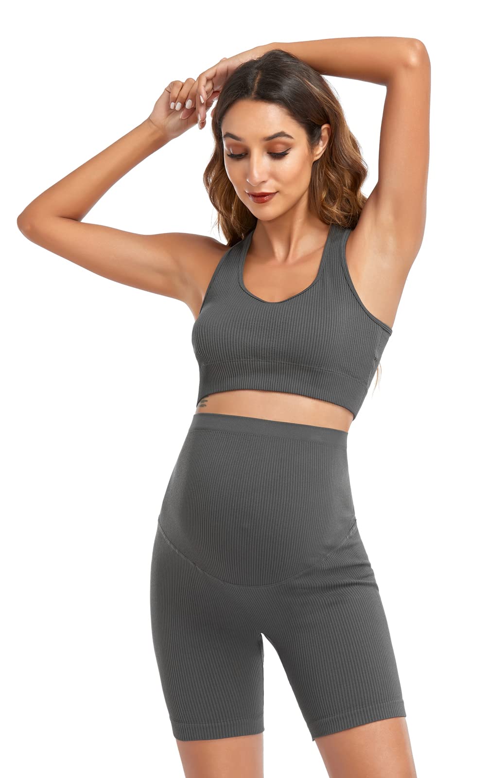 Comfortable Maternity 2-Piece Outfit Set - Nursing Bra & Yoga Shorts for Pregnant Women - Soft Lounge Wear for Pregnancy Yoga, Workout & Relaxation at Home