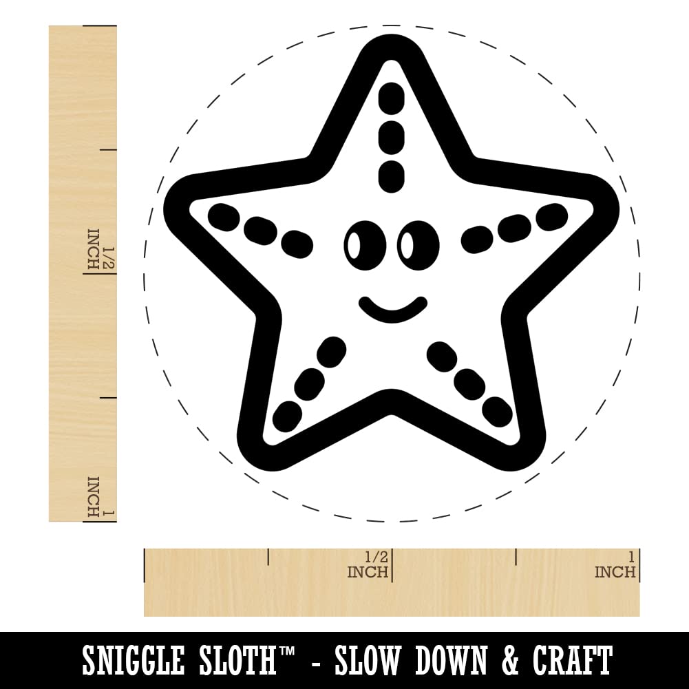 Starfish Doodle Self-Inking Rubber Stamp - 1 Inch Medium Stamp with Black Ink for DIY Crafts, Scrapbooking, Bullet Journaling & Planner Decoration