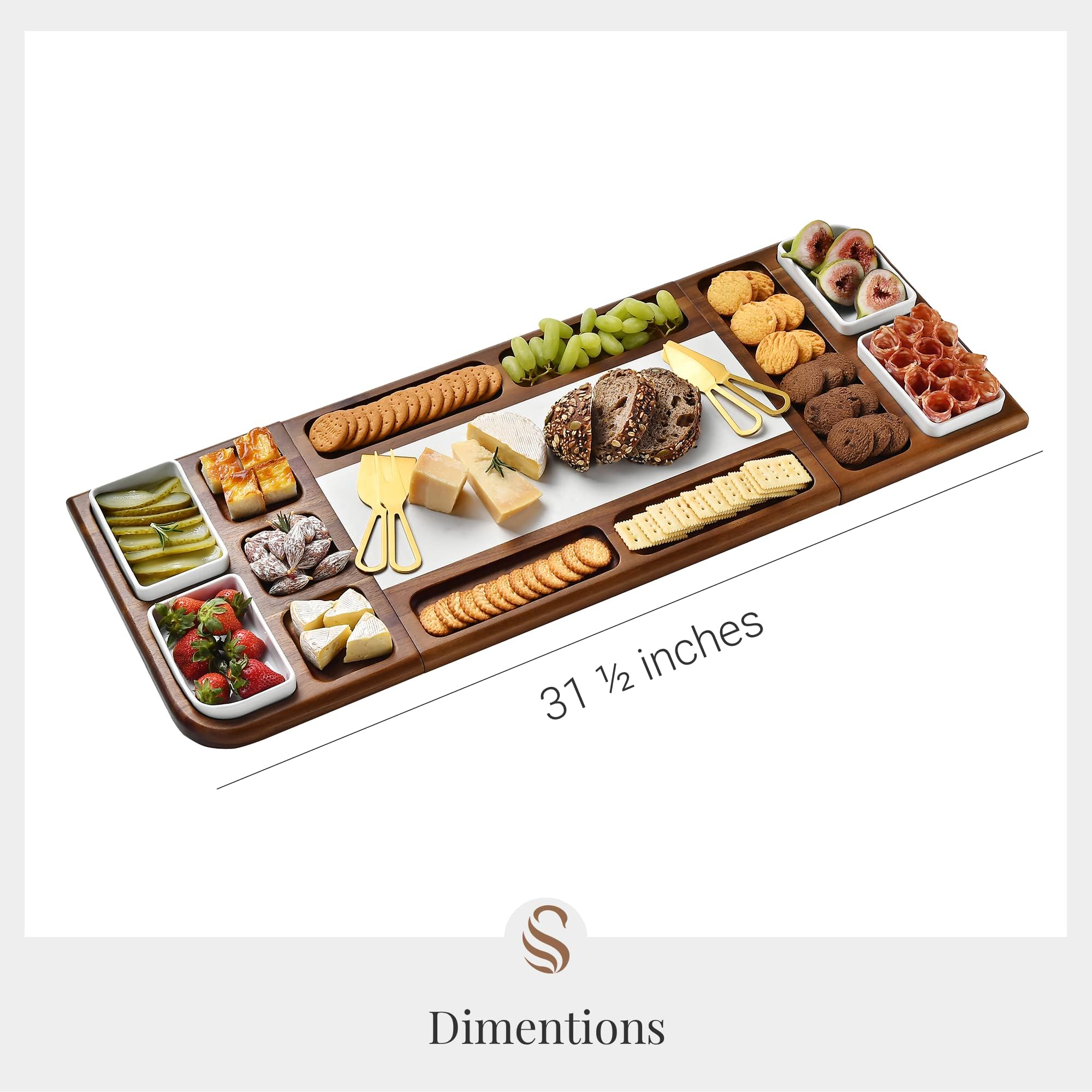 Premium Marble Charcuterie Board with Magnetic Cheese & Meat Tray - Double-Sided Serving & Cutting Board - Elegant Gift for Weddings, Parties & Holidays - Durable & Stylish Kitchen Accessory