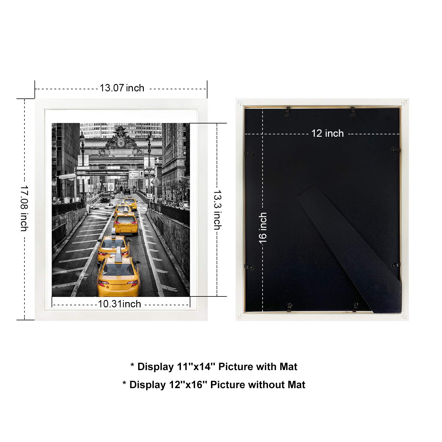 12x16 White Picture Frame - Display 11x14 Photos with Mat or 12x16 Pictures Without Mat - Wall Mount & Tabletop Decor for Living Room, Bedroom, Office & Home Decor - Perfect for Family Photos, Artwork & Wall Display