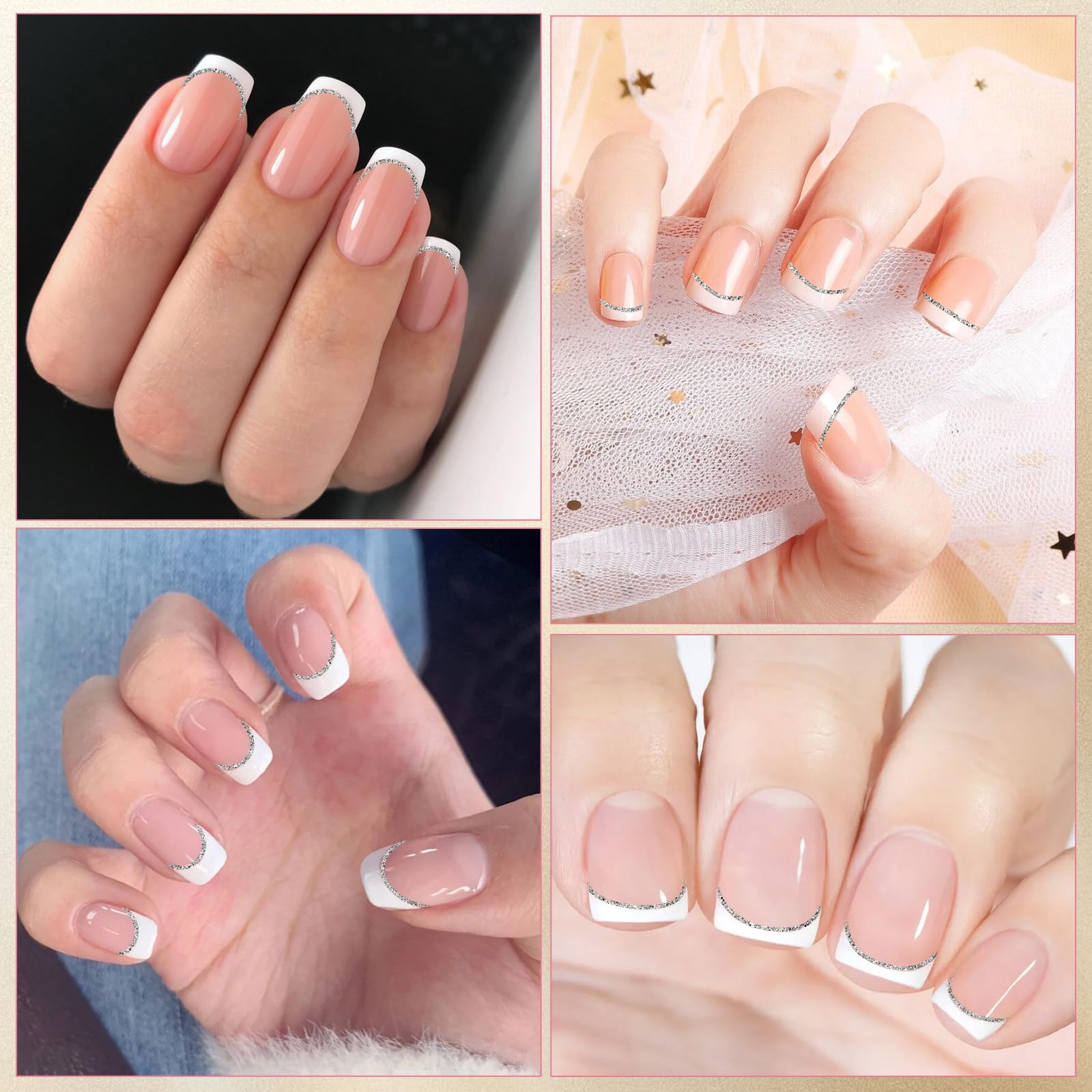 20 Pcs Semi Cured Gel Nail Strips French White Tip with Clear Base - DIY UV Gel Nail Stickers for Home & Salon Manicure - Perfect for Nail Art, Parties, Weddings & Everyday Wear