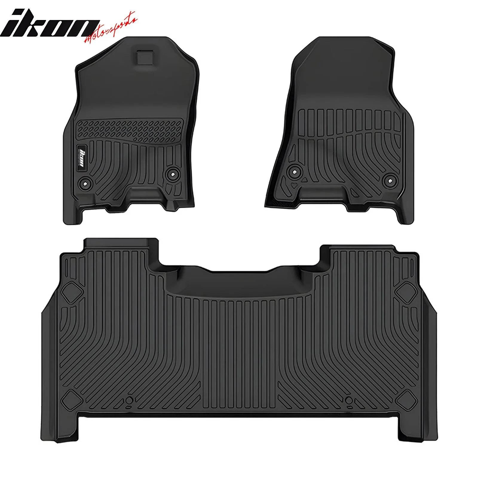 IKON Custom Fit 3D Floor Mats for 2019-2024 RAM 1500 Crew Cab - All Weather TPE Car Mats for Front & Rear Seats (3-Piece Set, Black) - Durable Protection for Trucks, SUVs & Off-Road Vehicles