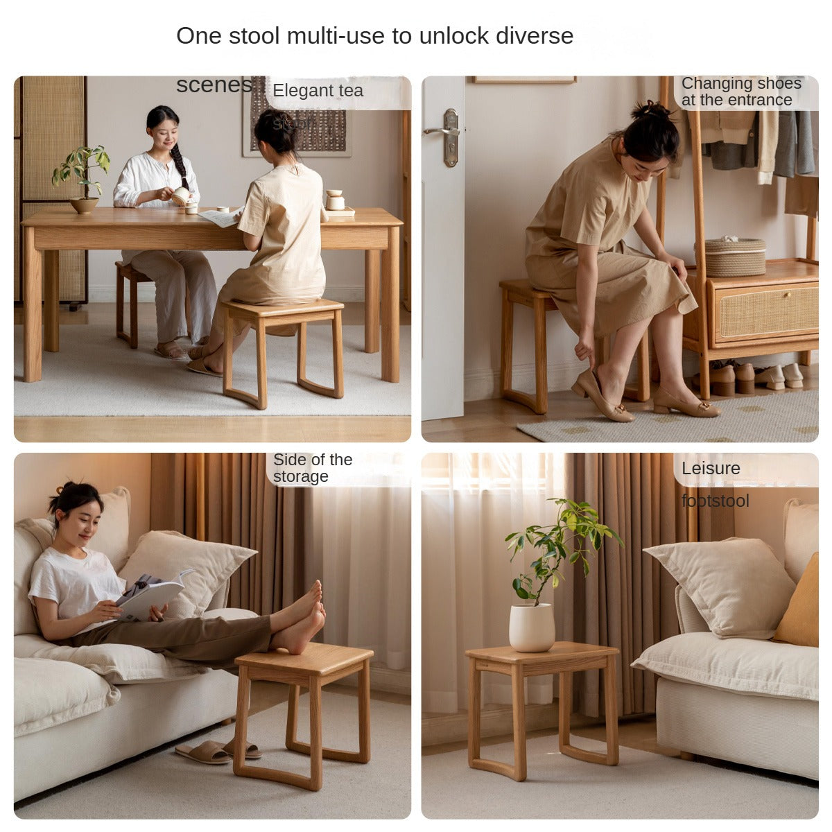 Premium Oak & Ash Solid Wood Tea Stool - Handcrafted Rustic Side Table for Living Room, Bedroom, or Balcony - Perfect for Tea Ceremonies, Reading Nook, or Decorative Accent