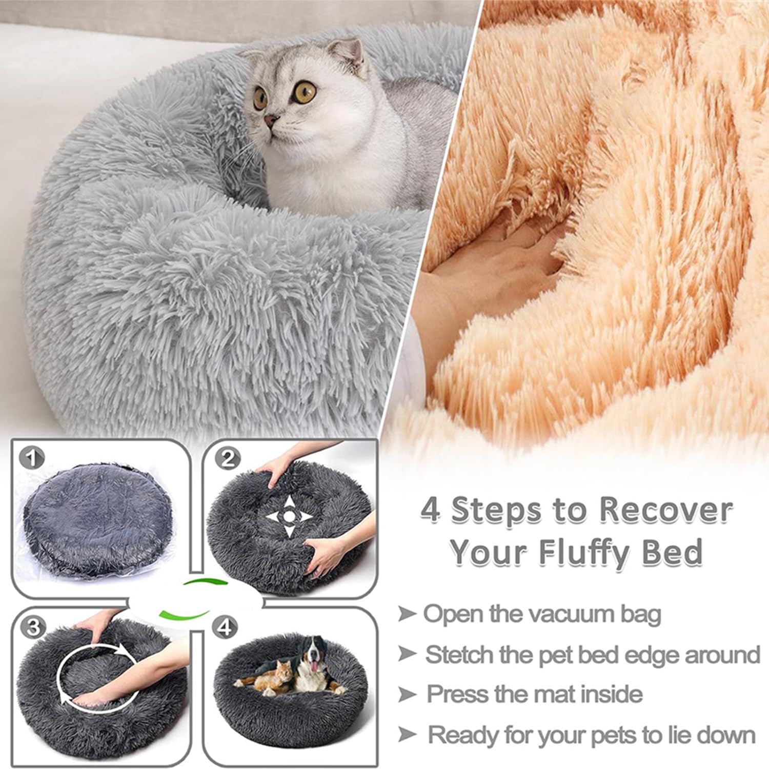 Washable Donut Dog Bed & Round Cat Bed - Comfortable, Warm Pet Cushion with Zipper, Easy to Clean (Dark Gray, 4XL 110cm/43in) - Perfect for Indoor Pets, Cozy Napping & Small Animal Lounging
